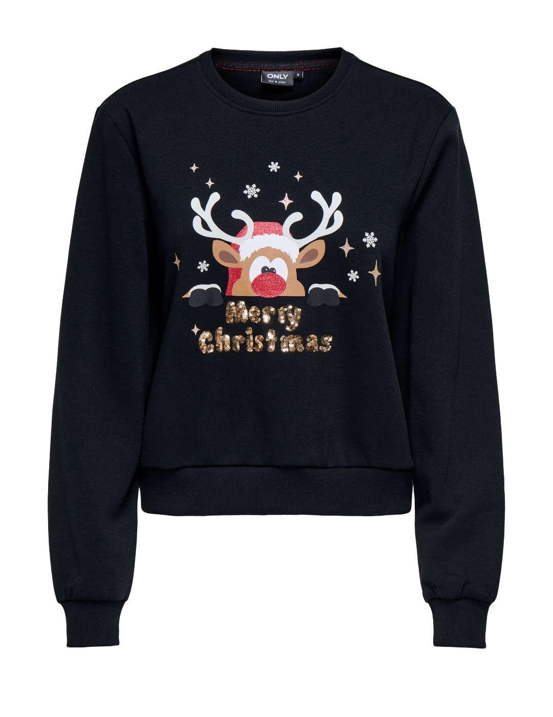 Sudadera Only Yda Xmas negro reno navideño para mujer
