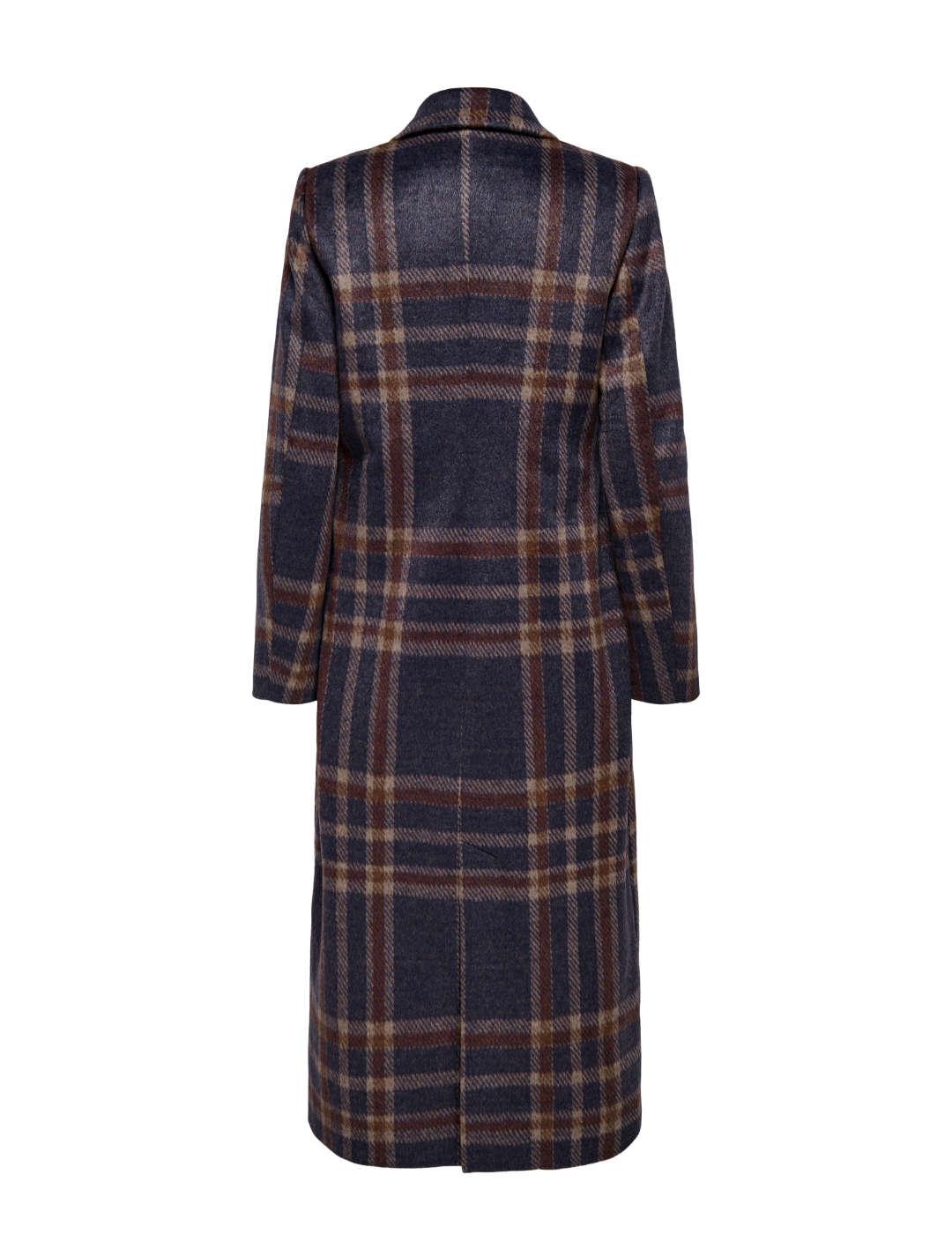 Abrigo Only Coris azul marino cuadros largo para mujer