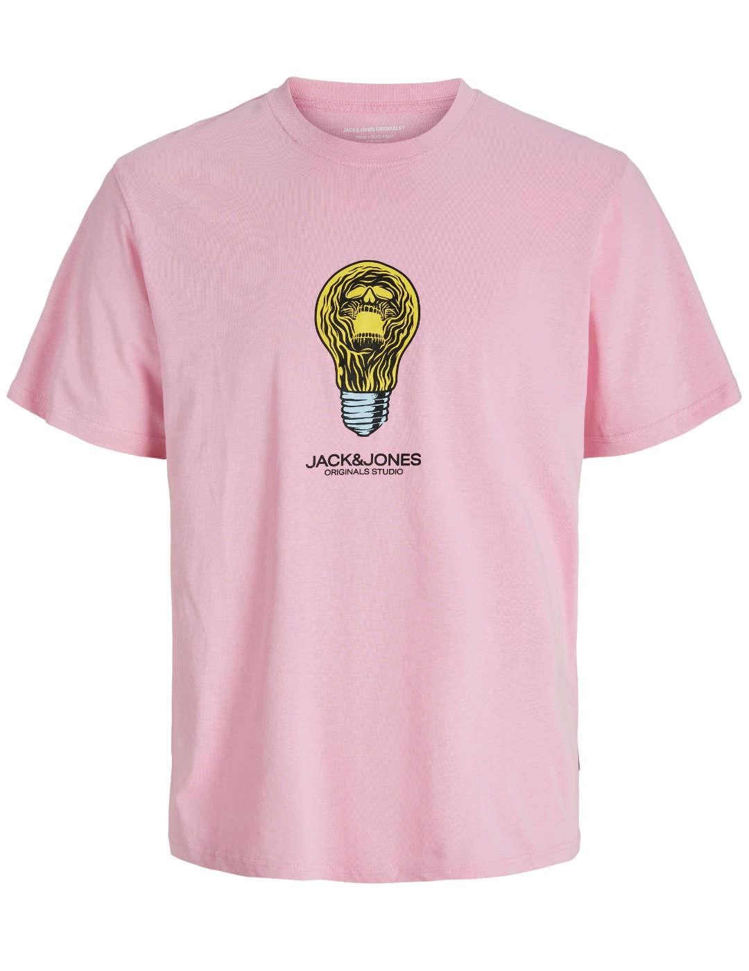 Camiseta Jack&Jones Skull rosa manga corta para hombre