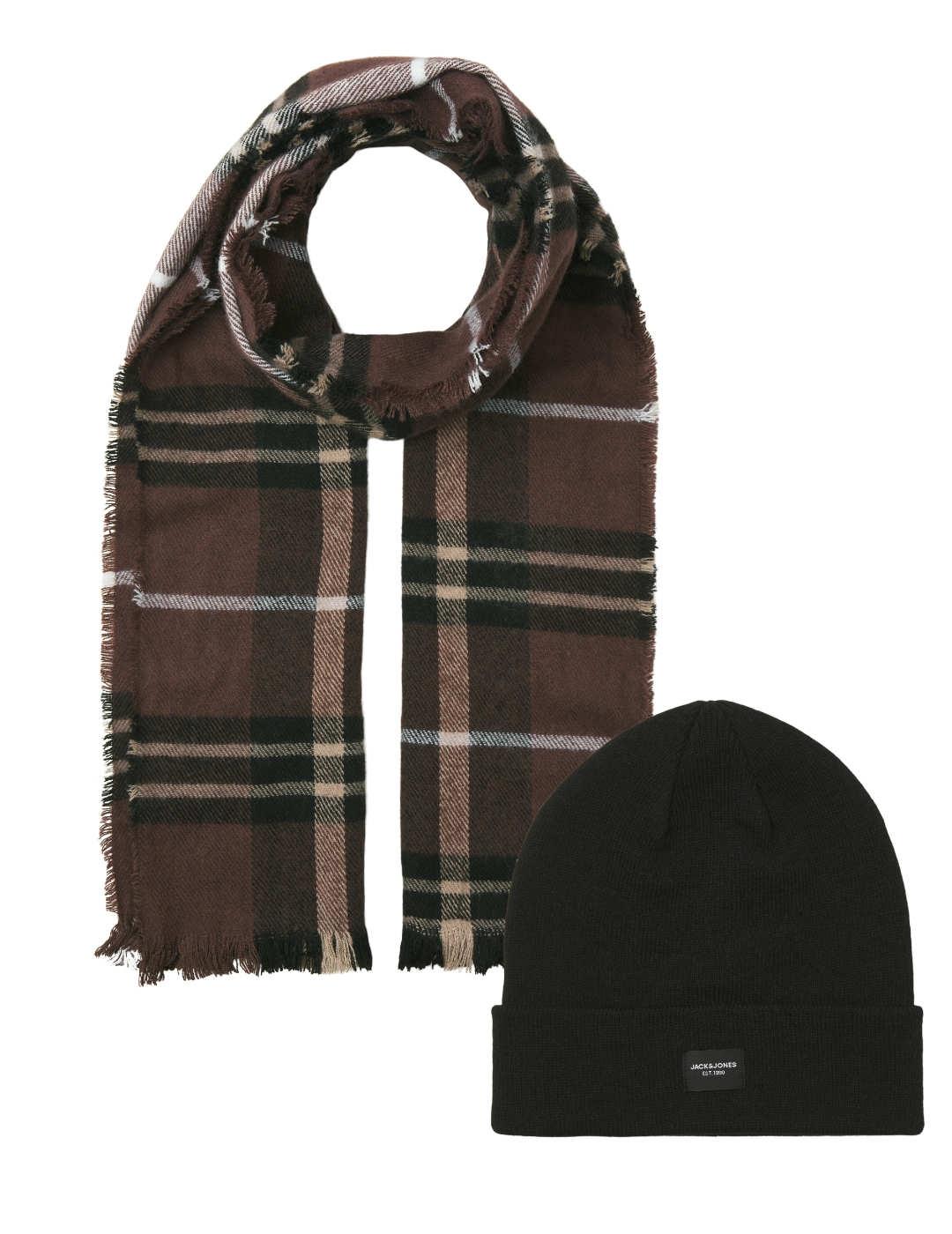 Pack Bufanda y gorro Jack&Jones Frost marrón para hombre
