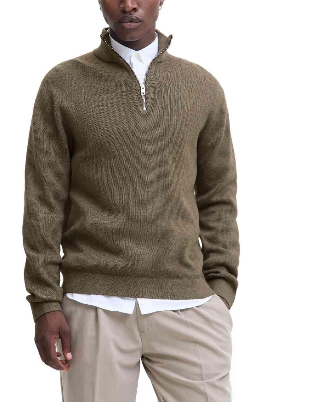 Jersey Jack&Jones Milano marrón cremallera para hombre