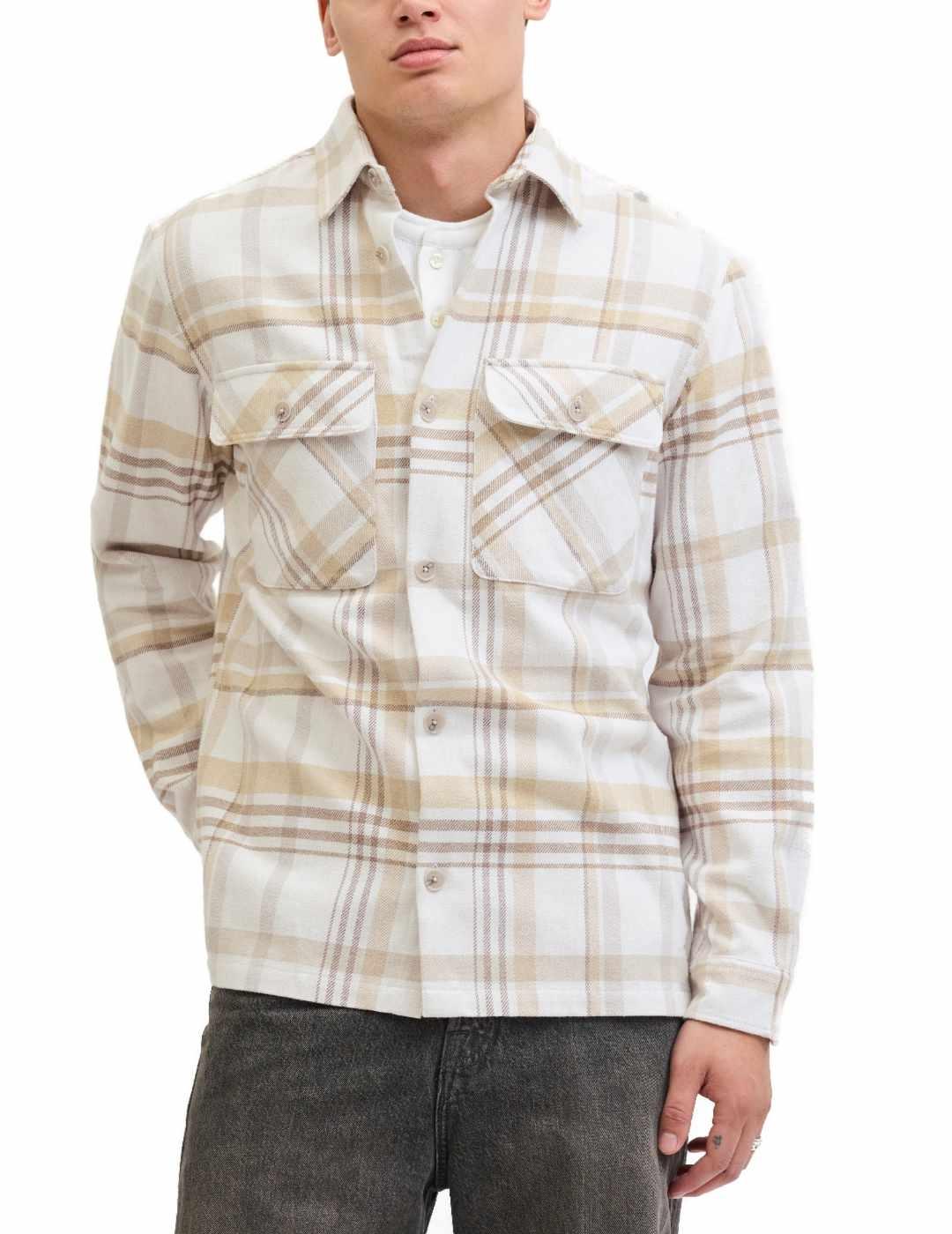 Camisa Jack&Jones Prayle crema cuadros cierre botones hombre