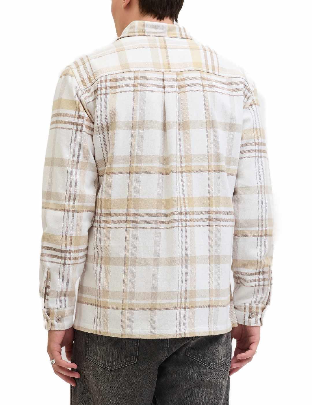 Camisa Jack&Jones Prayle crema cuadros cierre botones hombre