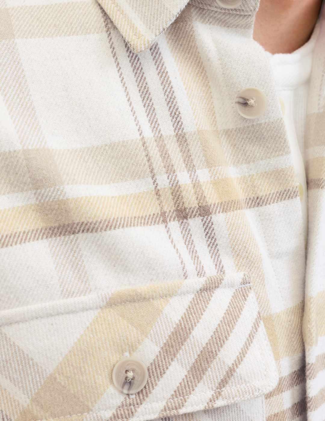 Camisa Jack&Jones Prayle crema cuadros cierre botones hombre