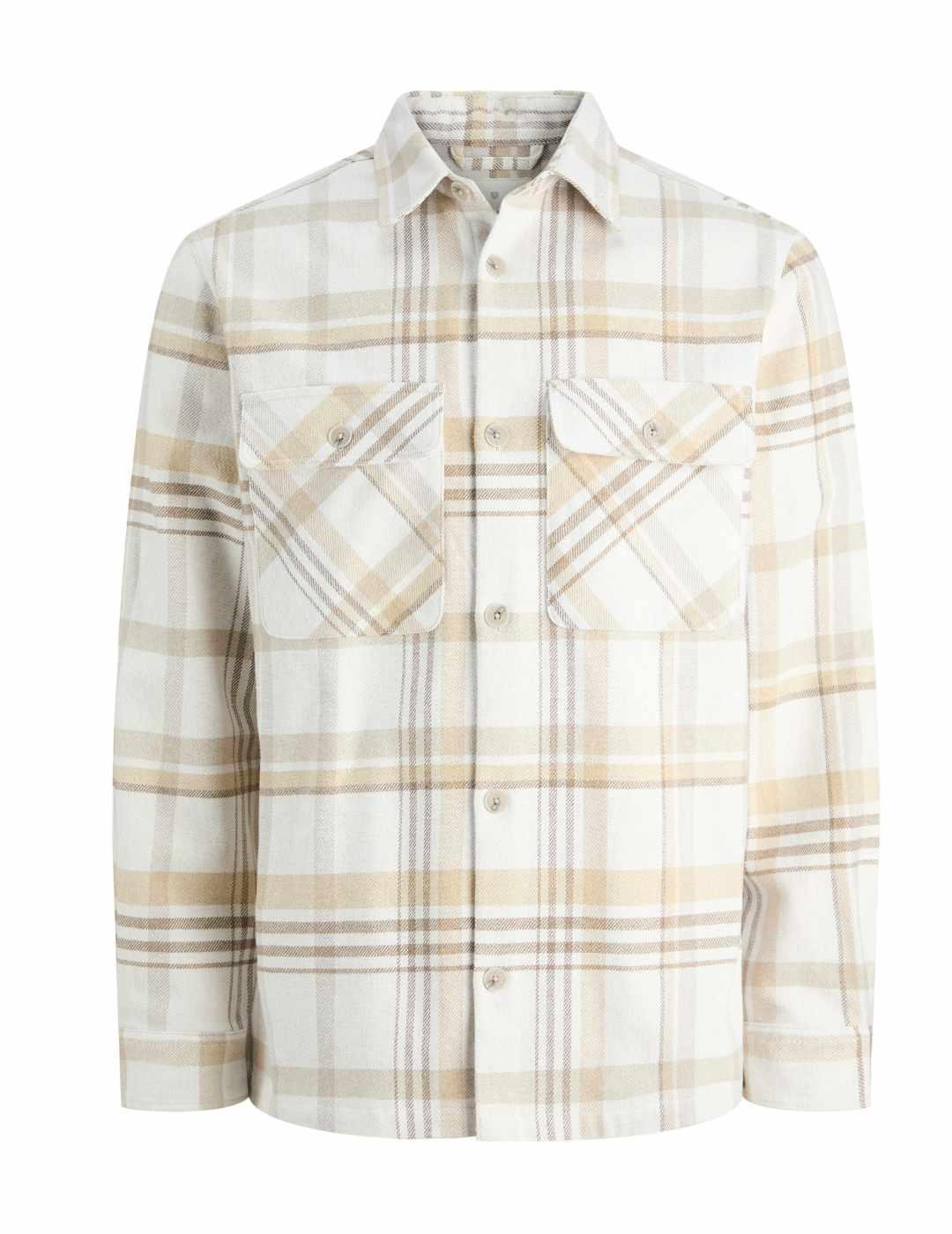 Camisa Jack&Jones Prayle crema cuadros cierre botones hombre