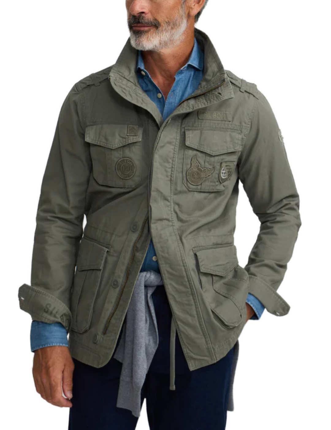 Chaqueta Silbon verde militar parches Regular fit de hombre