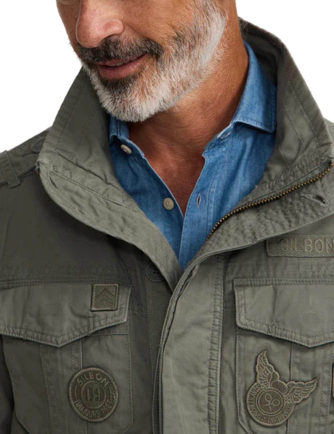 Chaqueta Silbon verde militar parches Regular fit de hombre