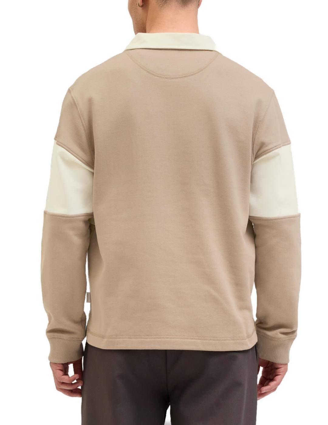 Polo Jack&Jones Norrebro beige y blanco manga larga hombre