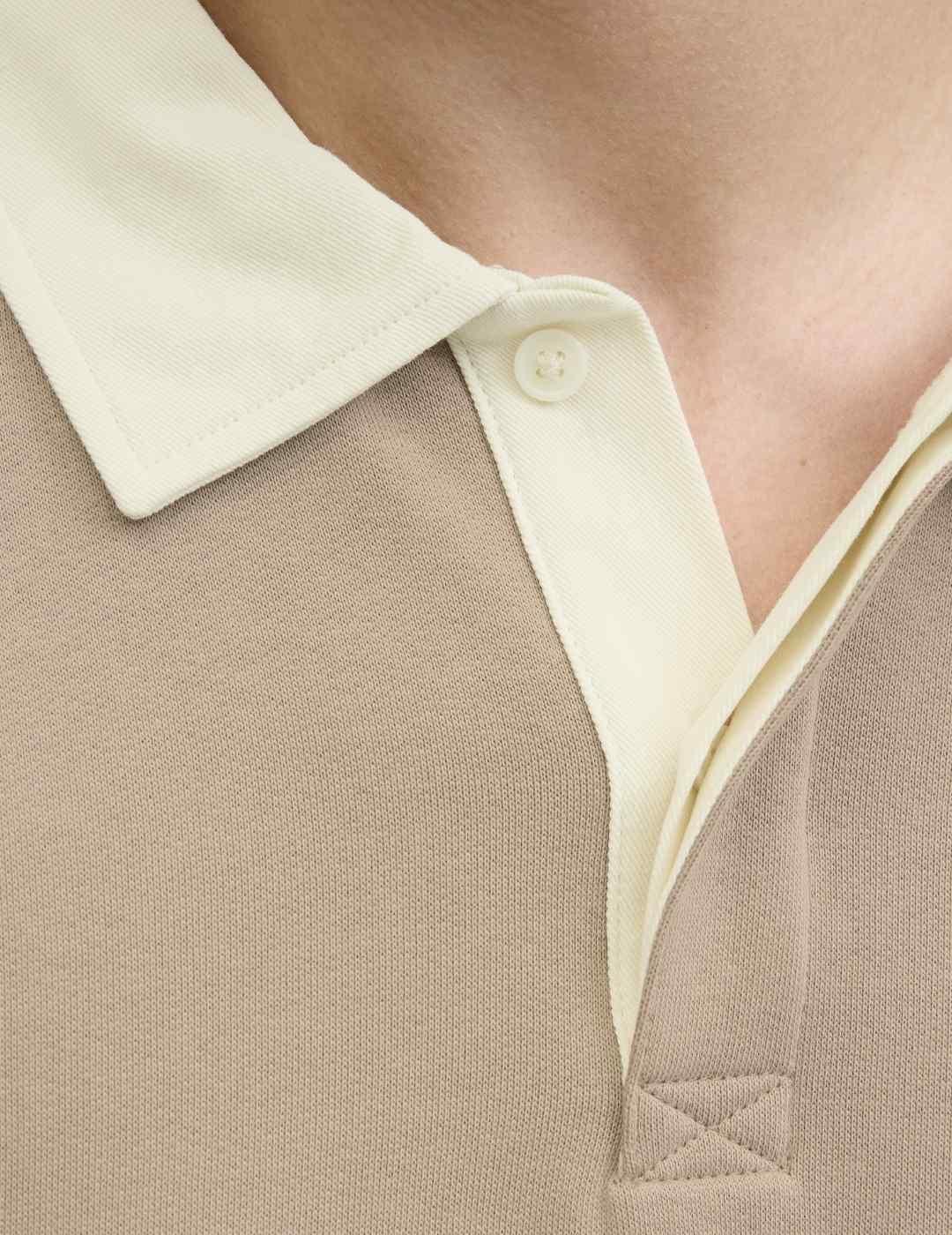 Polo Jack&Jones Norrebro beige y blanco manga larga hombre