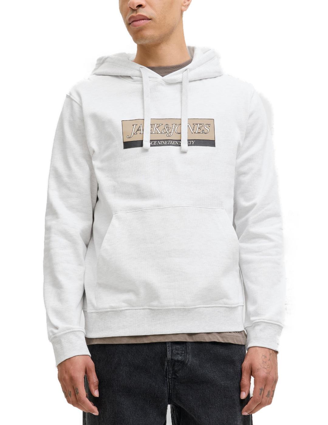 Sudadera Jack&Jones Rinwood gris con capucha logo de hombre