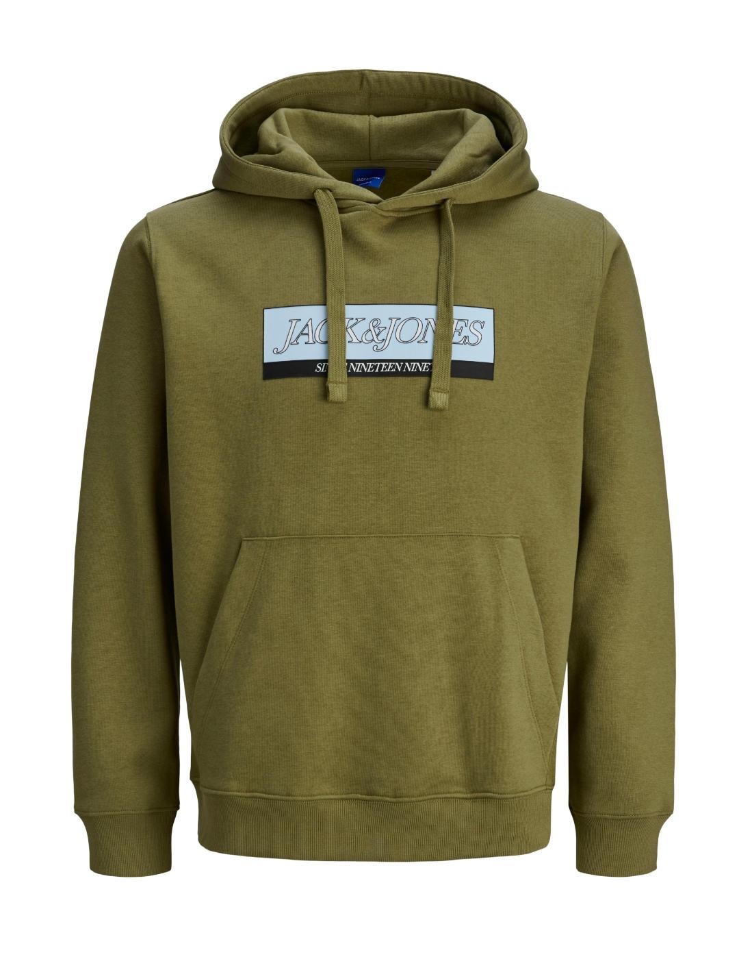 Sudadera Jack&Jones Rinwood verde logo con capucha de hombre