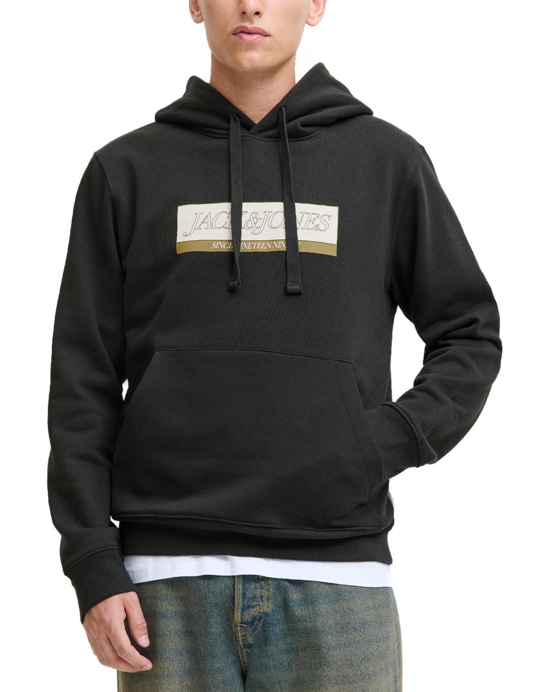 Sudadera Jack&Jones Rinwood negro logo con capucha de hombre