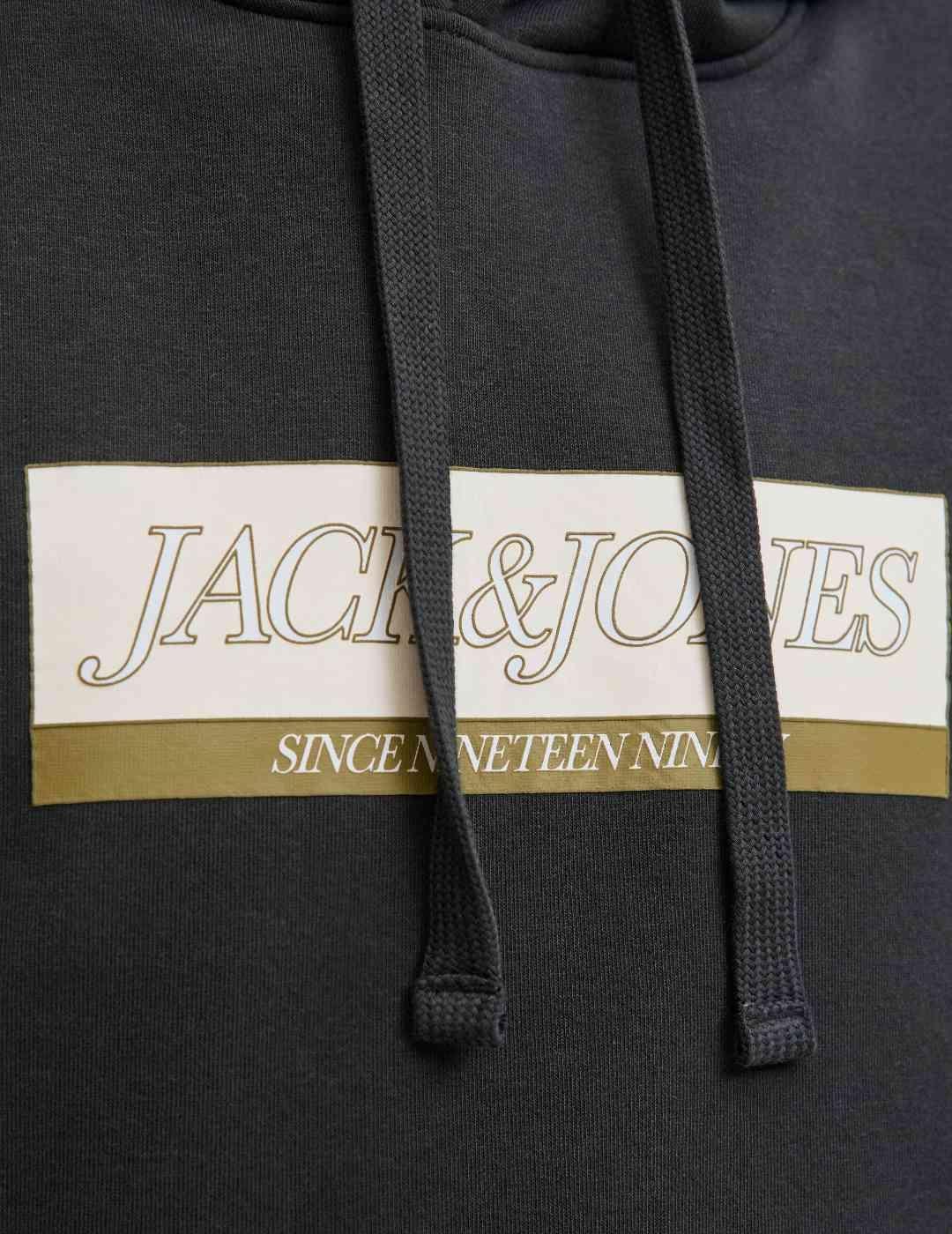 Sudadera Jack&Jones Rinwood negro logo con capucha de hombre