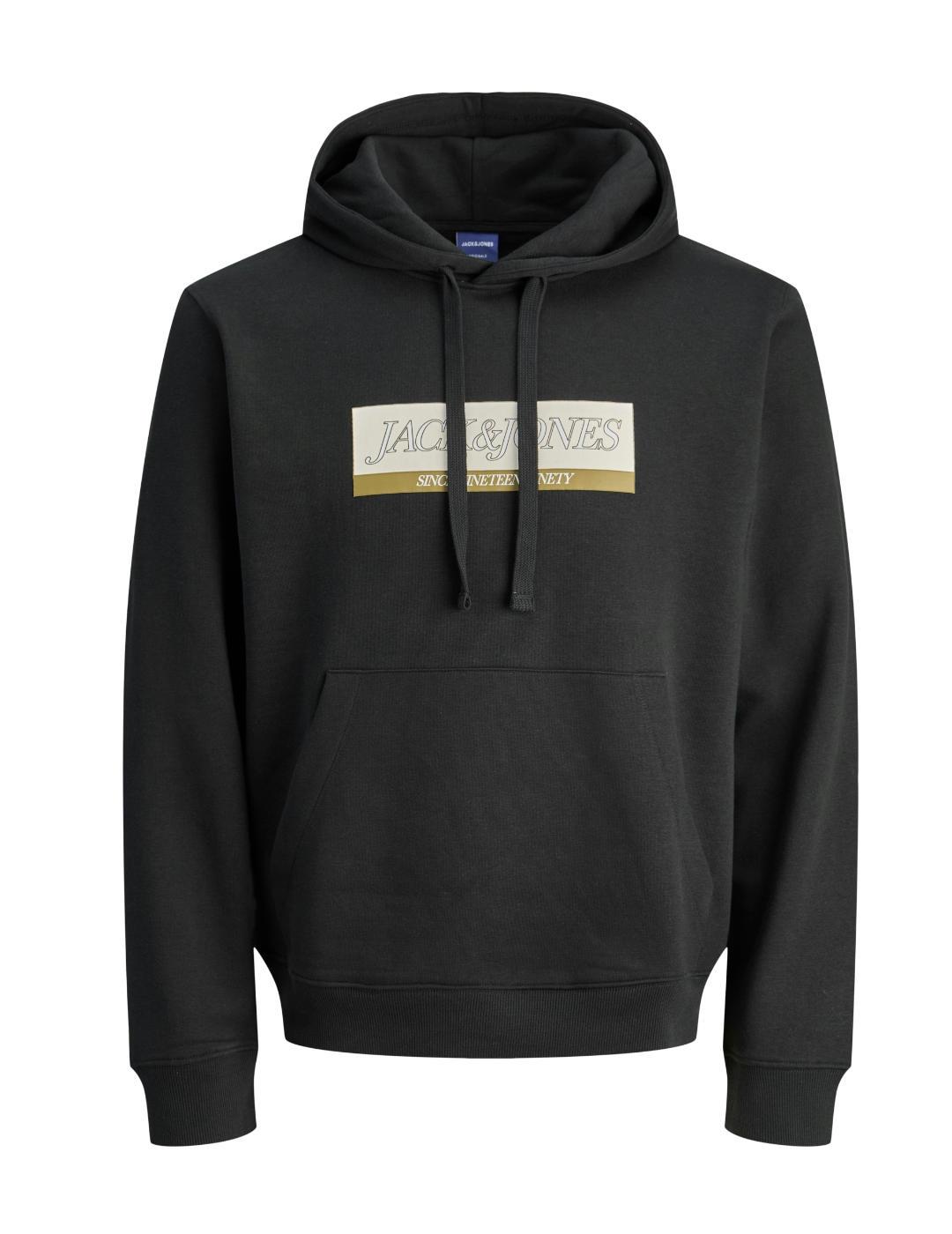 Sudadera Jack&Jones Rinwood negro logo con capucha de hombre