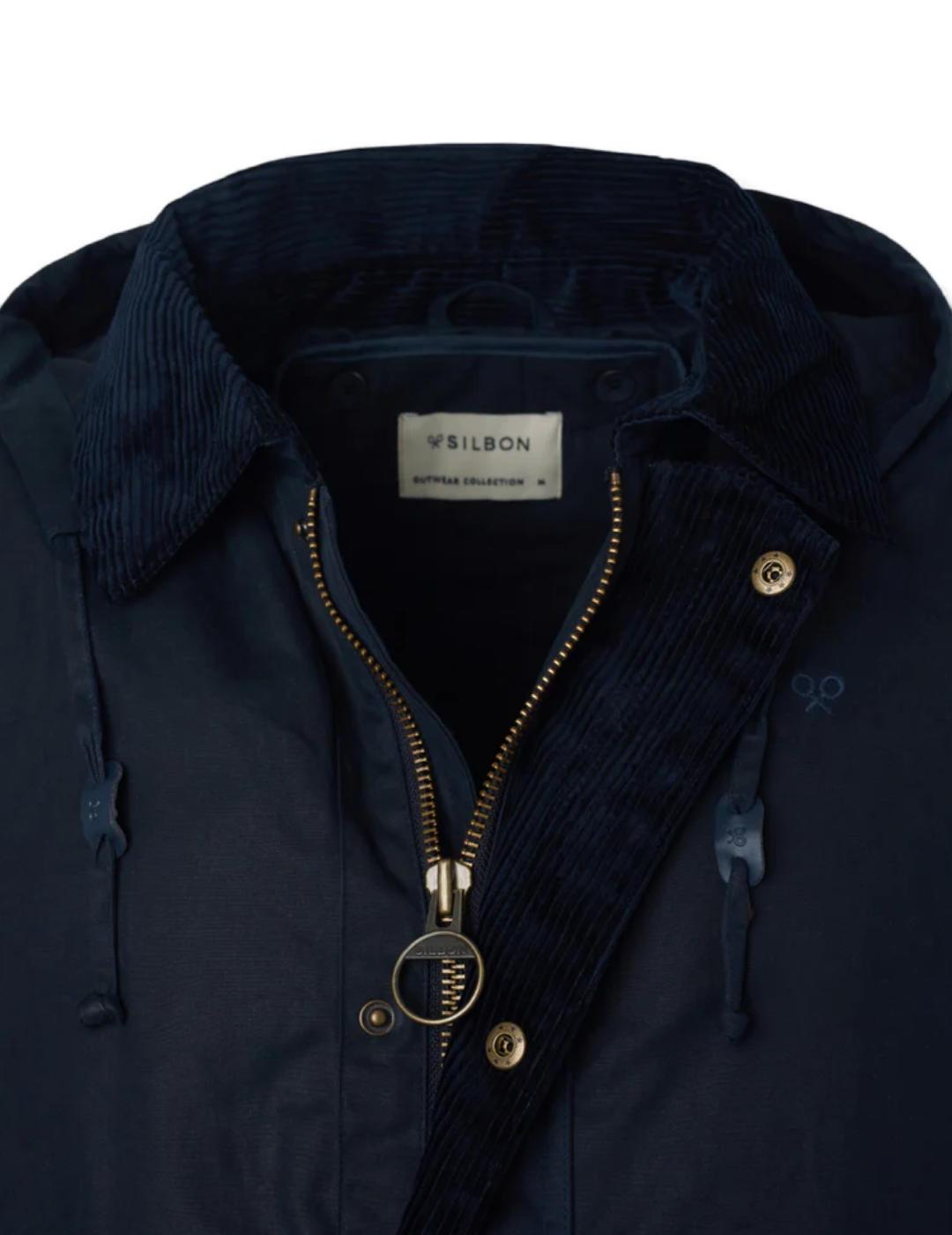 Abrigo Silbon largo encerado corte recto azul marino hombre