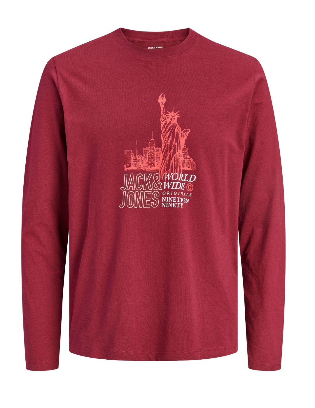 Camiseta Jack&Jones York rojo manga larga para hombre