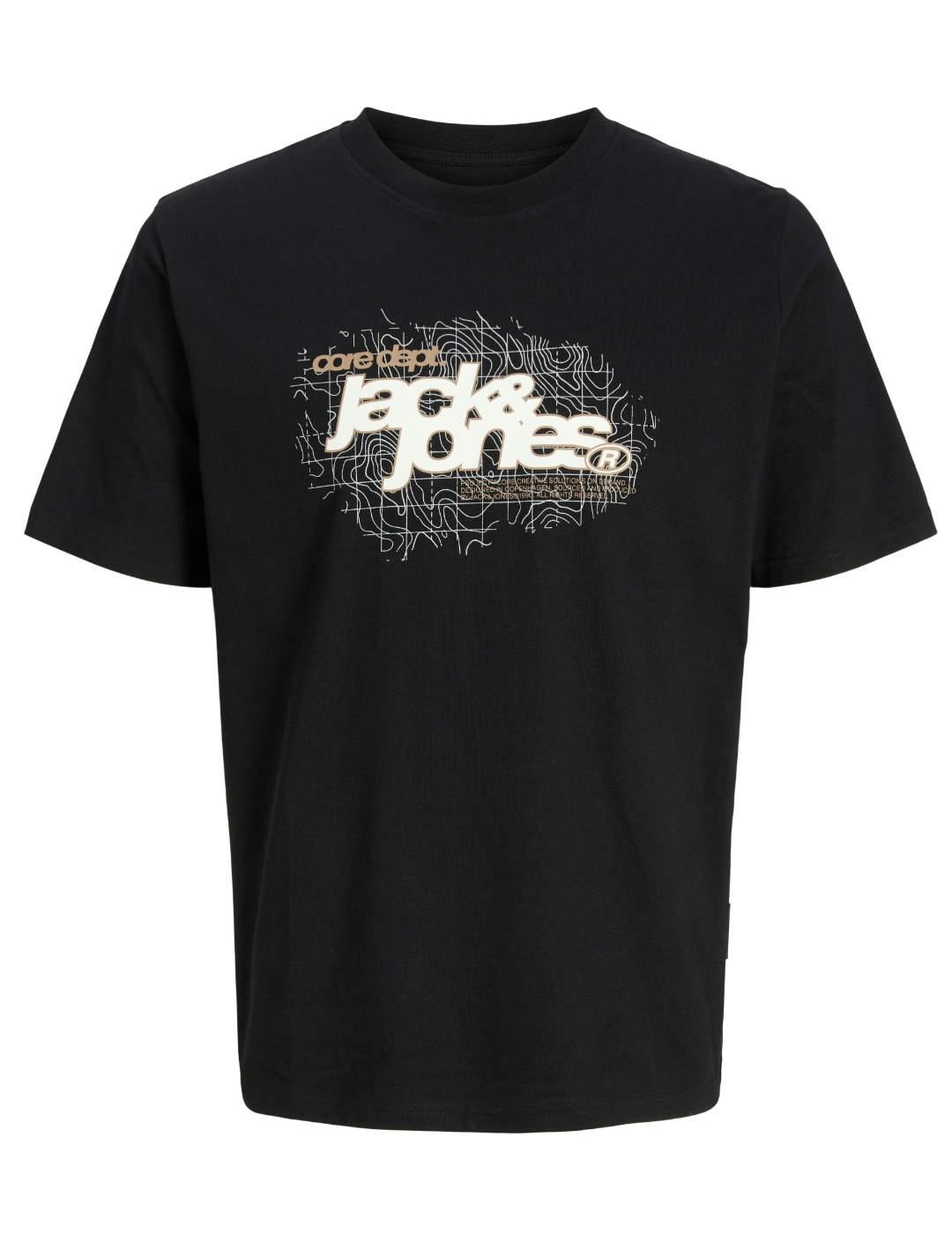 Camiseta Jack&Jones Cogrid negro logo manga corta de hombre