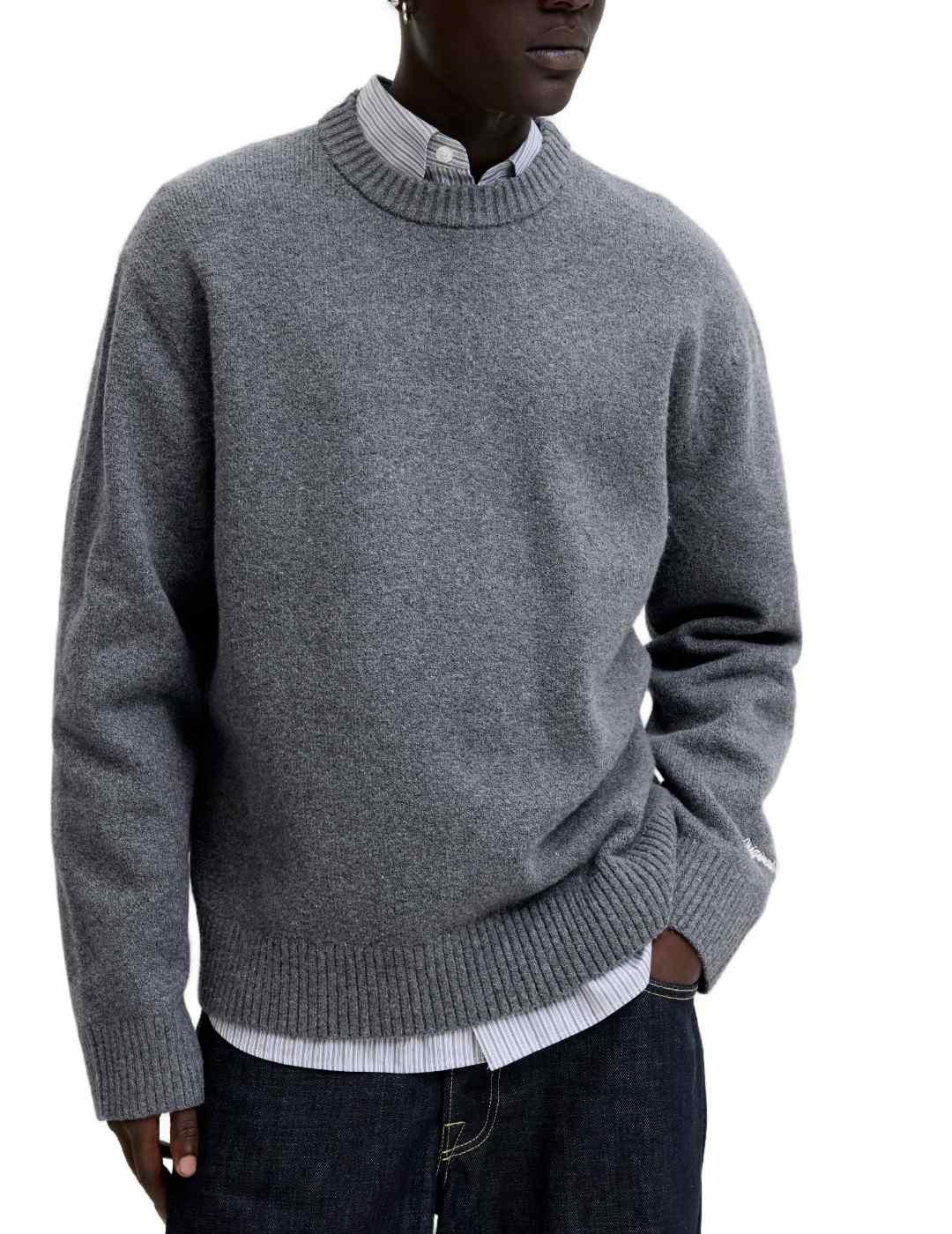 Jersey Jack & Jones Norrebro gris punto grueso de hombre