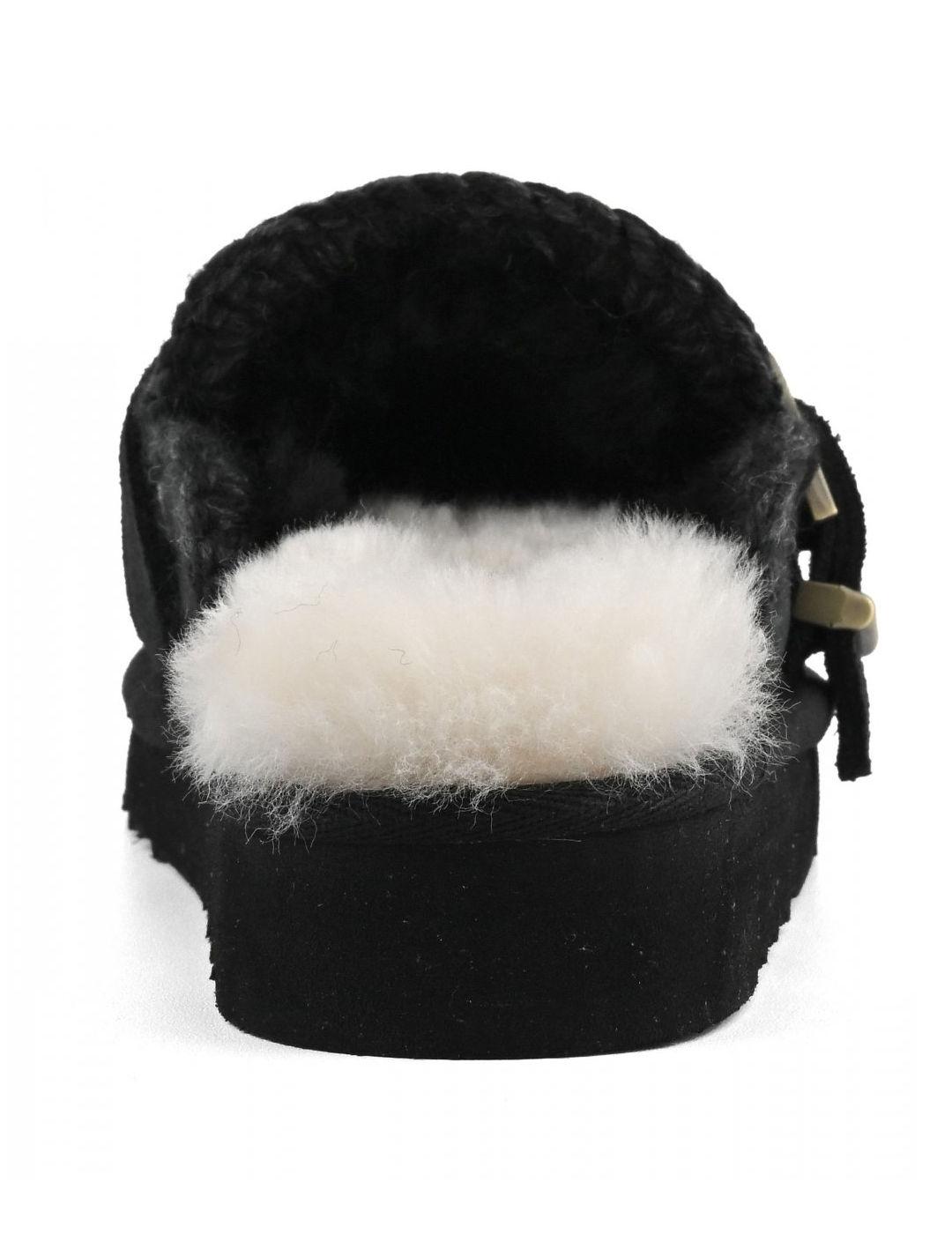 Zueco Mou Eskimo slipper con borrego y costuras negros mujer