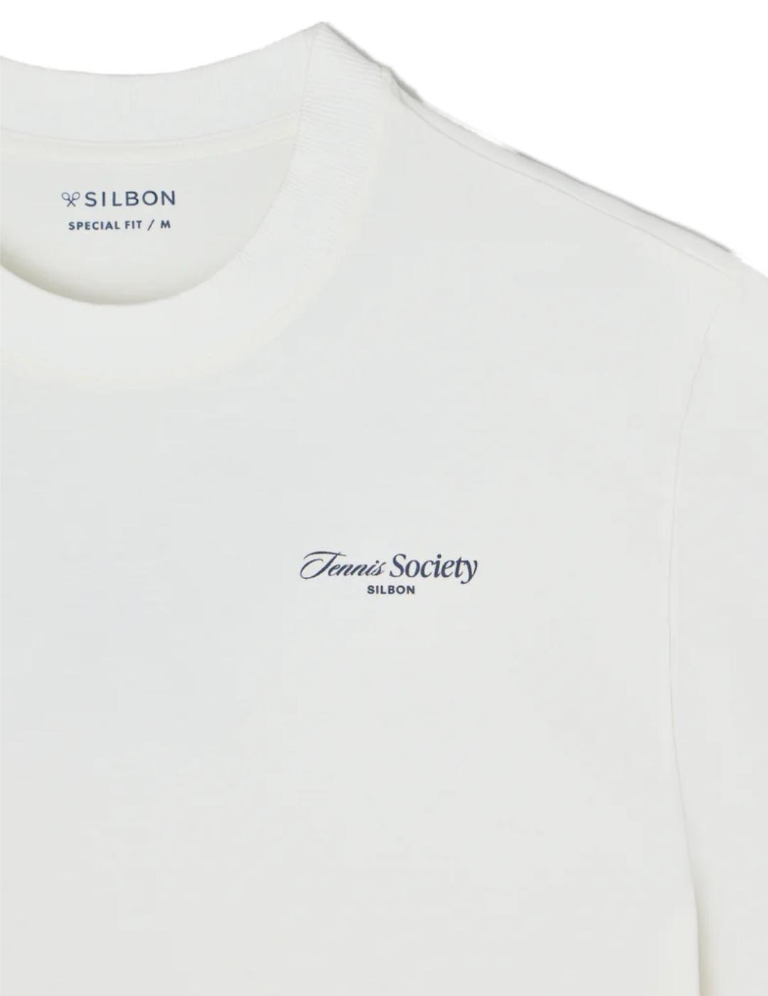 Camiseta Silbon Tennis society blanca logo espalda de hombre