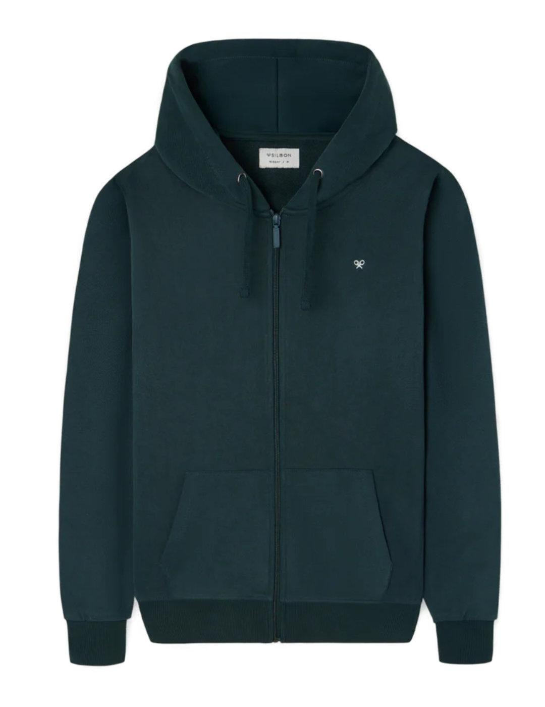 Sudadera Silbon clásica hoodie de cremallera verde hombre