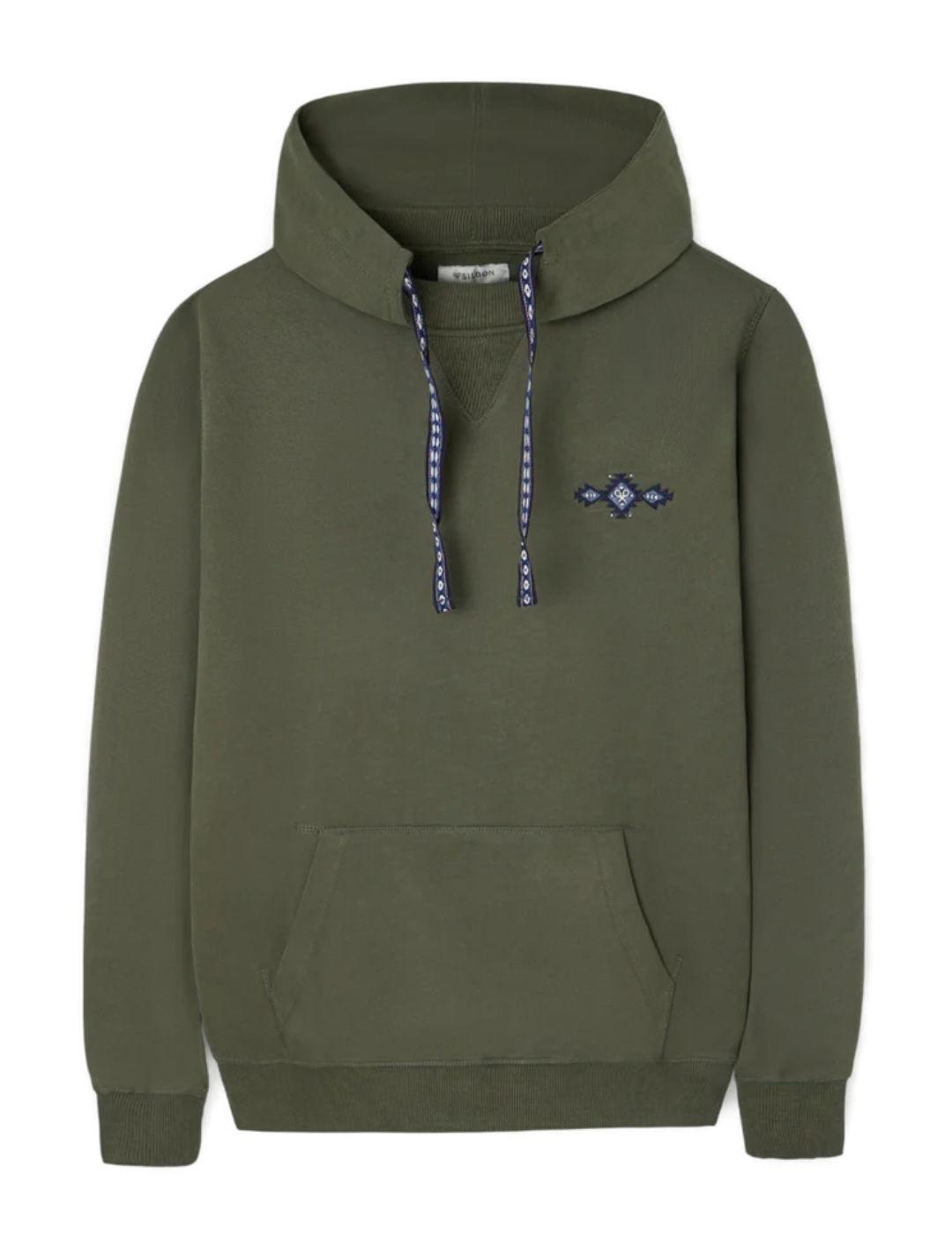 Sudadera Silbon Hoodie étnico con capucha verde hombre