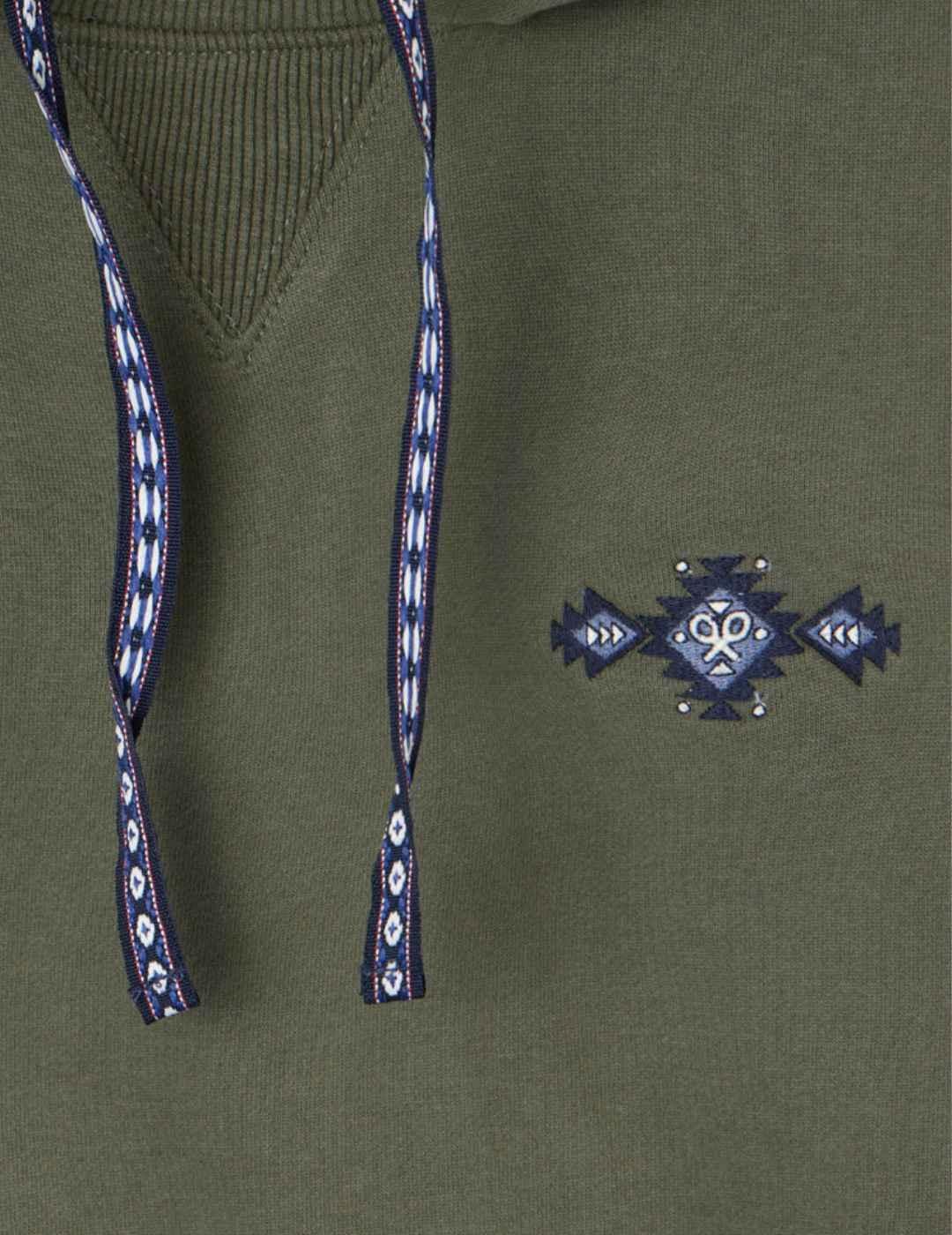 Sudadera Silbon Hoodie étnico con capucha verde hombre