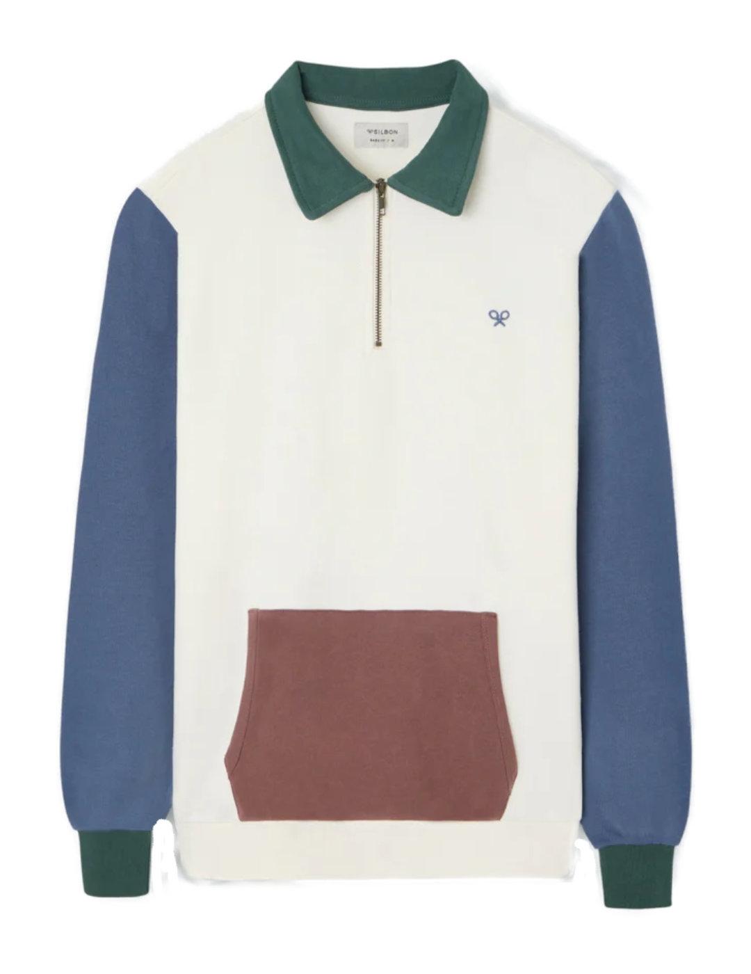 Sudadera Silbon multicolor crema media cremallera de hombre