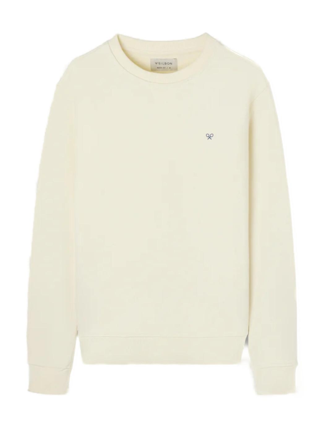 Sudadera Silbon Escudo SB crema dibujo espalda de hombre