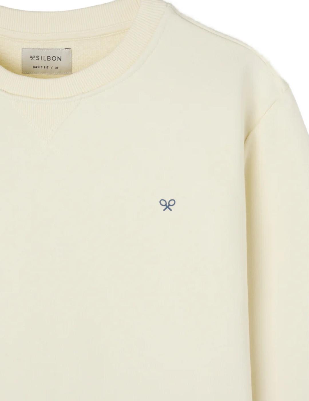 Sudadera Silbon Escudo SB crema dibujo espalda de hombre