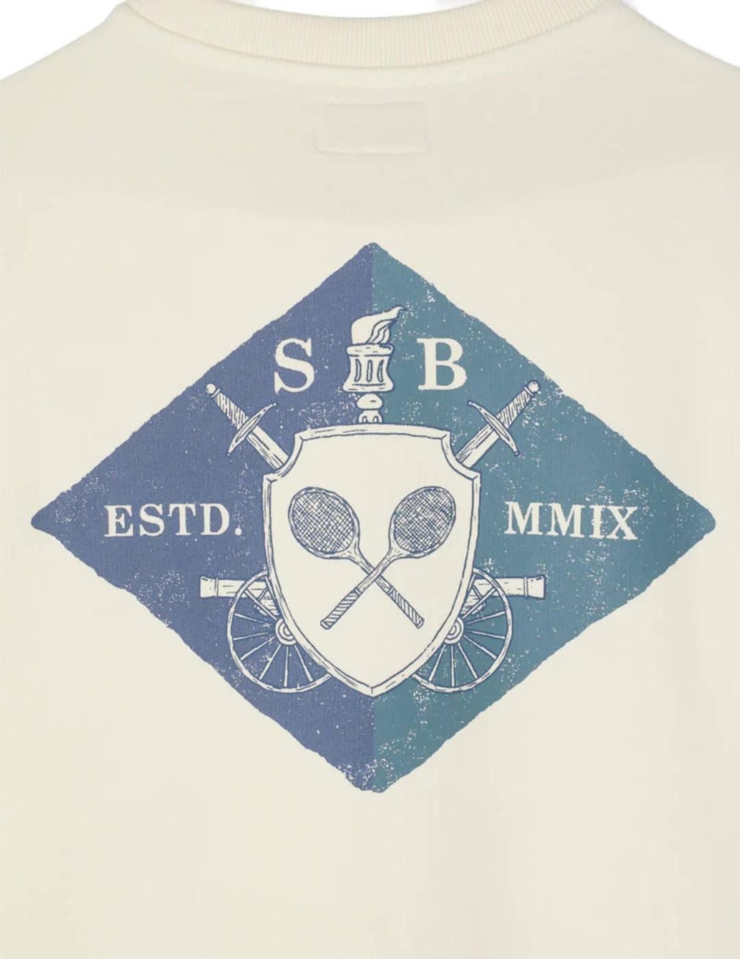 Sudadera Silbon Escudo SB crema dibujo espalda de hombre