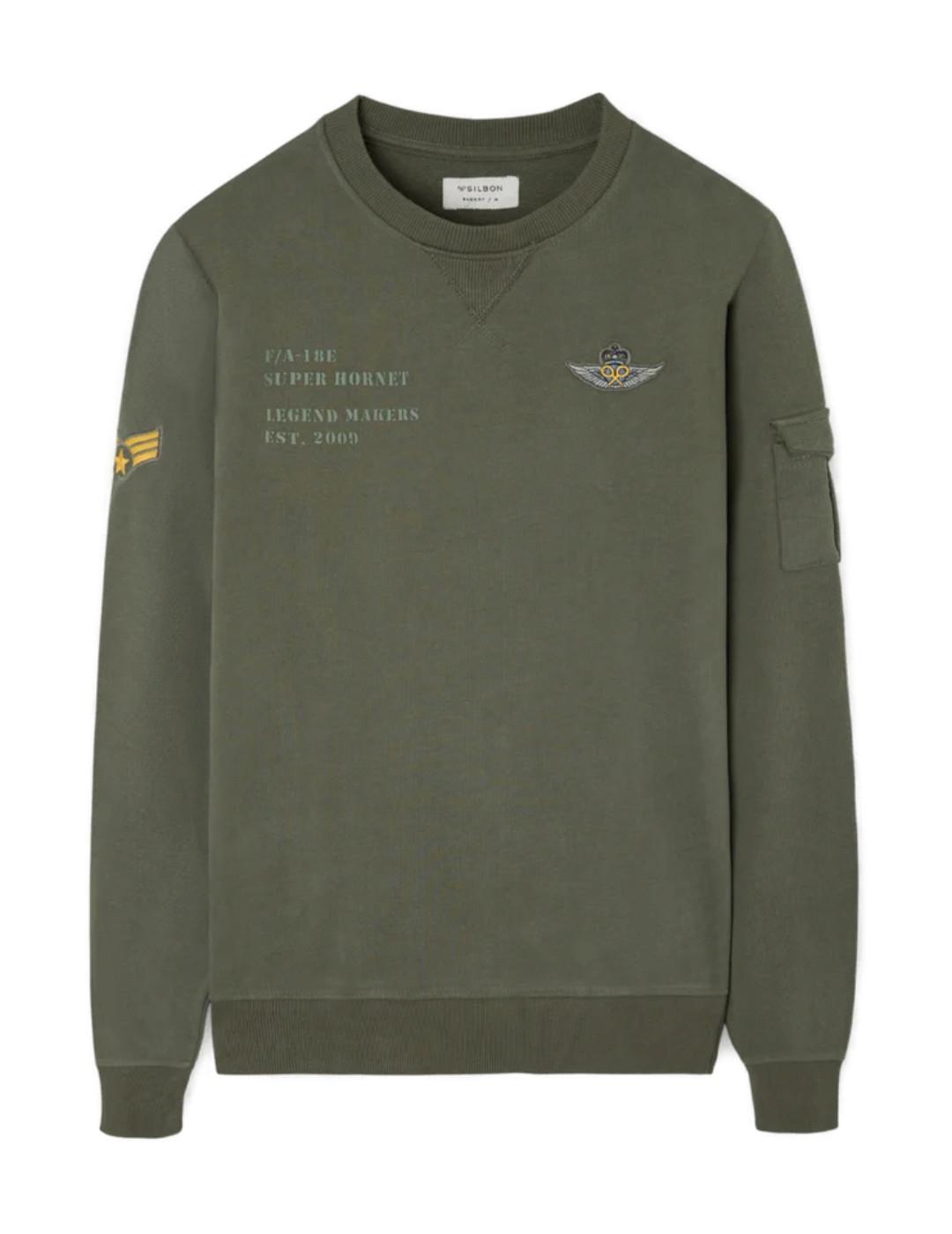 Sudadera Silbon Parches military verde parches para hombre