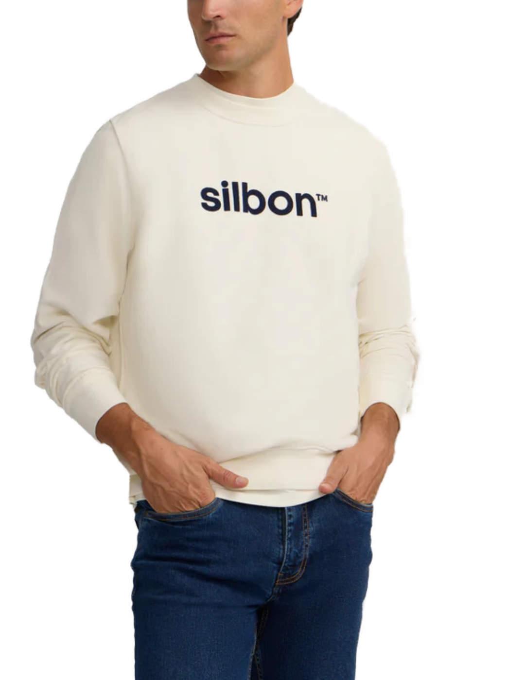Sudadera Silbon flock  crema letras a contraste para hombre