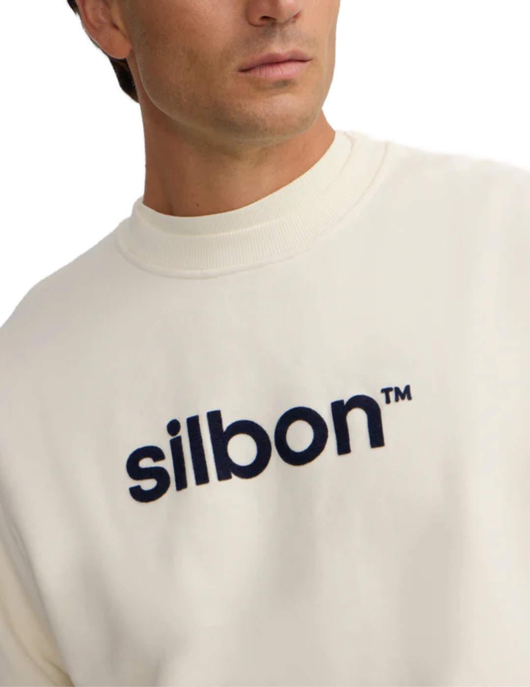 Sudadera Silbon flock  crema letras a contraste para hombre