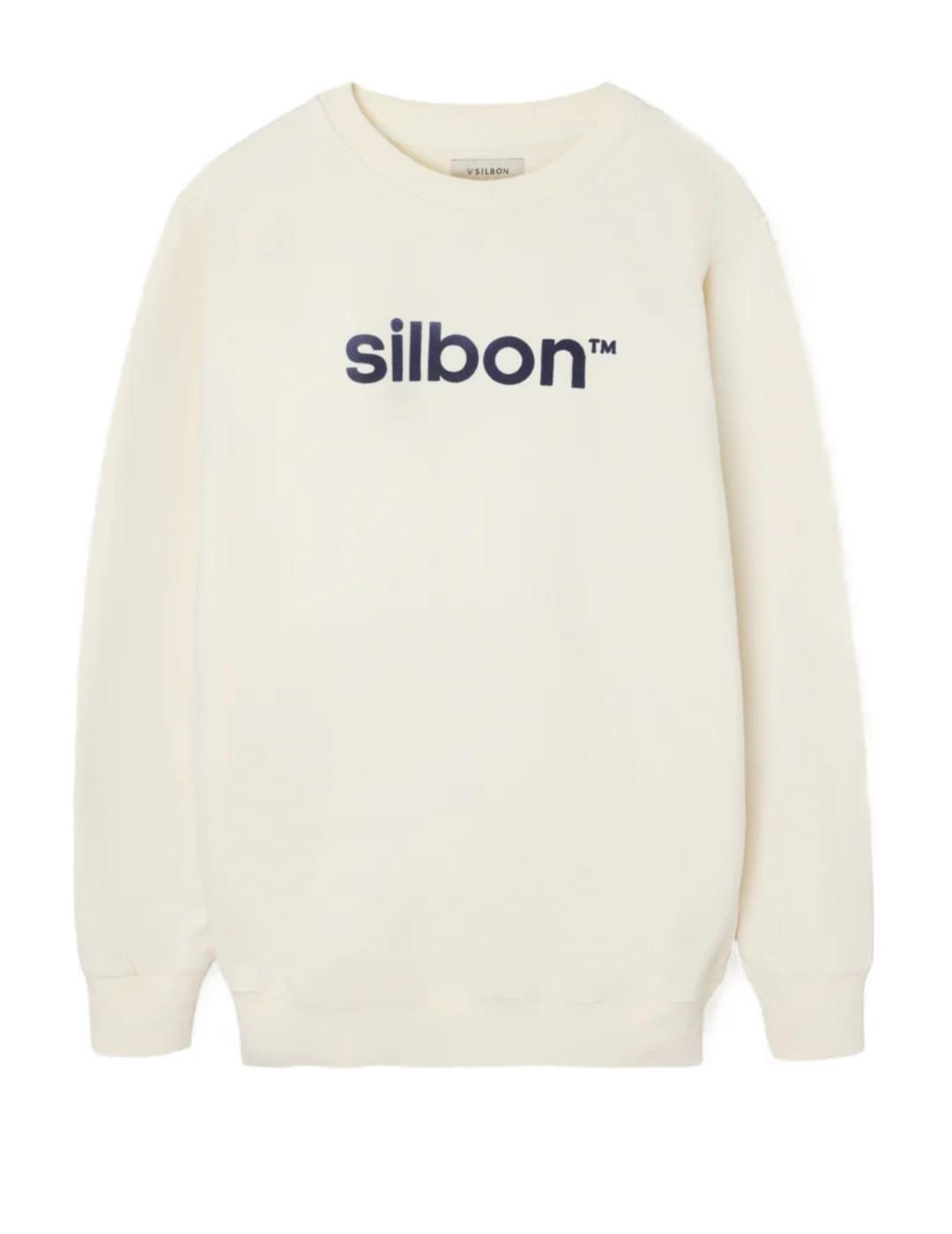 Sudadera Silbon flock  crema letras a contraste para hombre