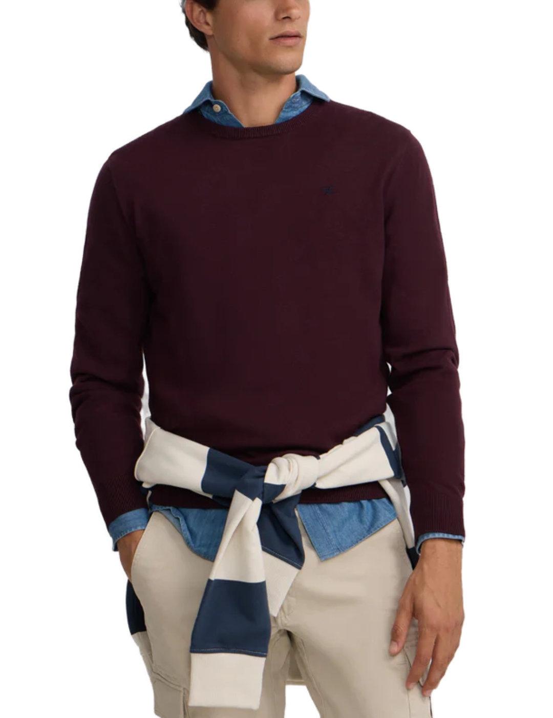 Jersey Silbon Classic redondo burdeos con cashmere de hombre