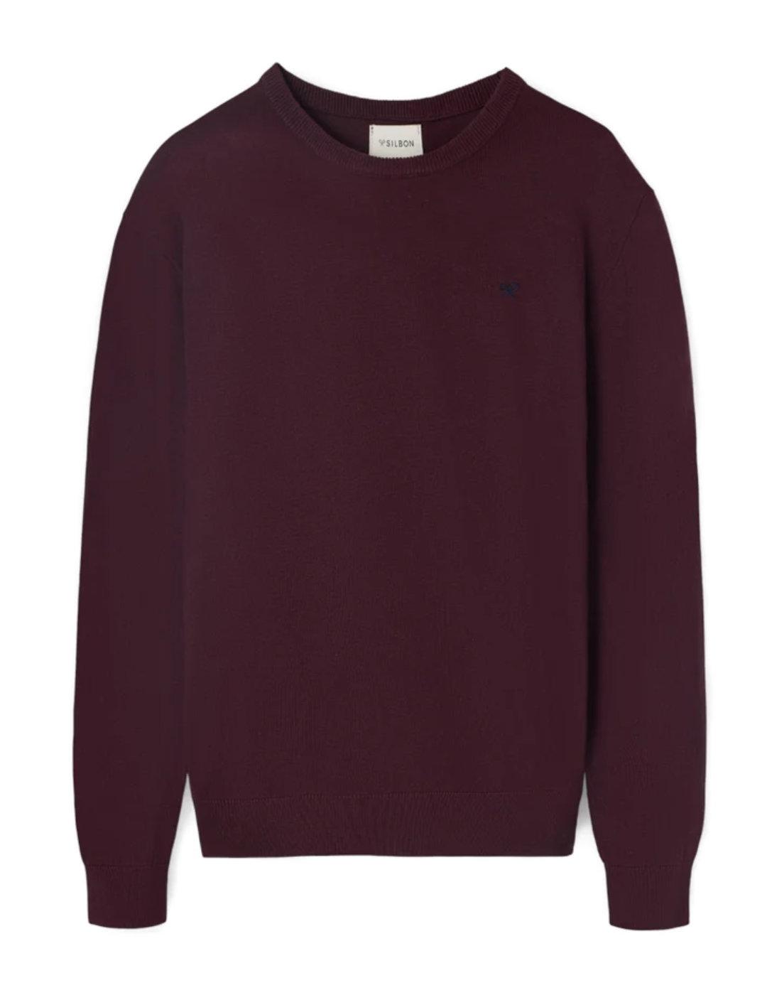 Jersey Silbon Classic redondo burdeos con cashmere de hombre