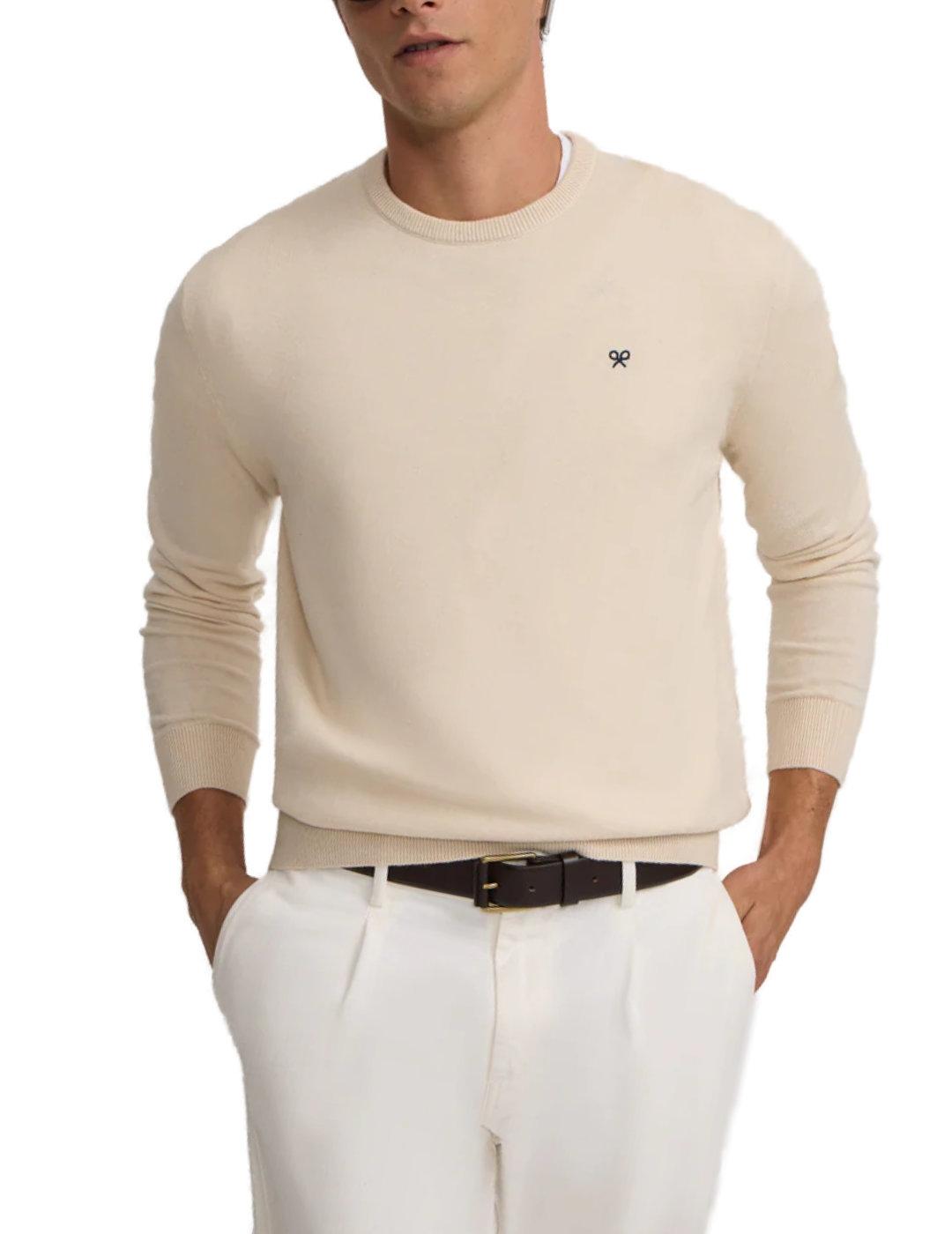 Jersey Silbon Classic beige claro cuello redondo para hombre