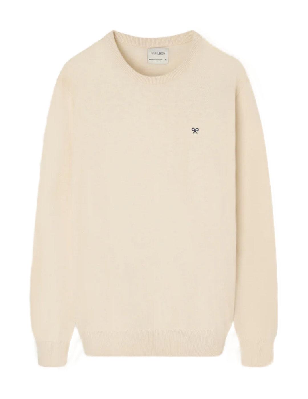 Jersey Silbon Classic beige claro cuello redondo para hombre