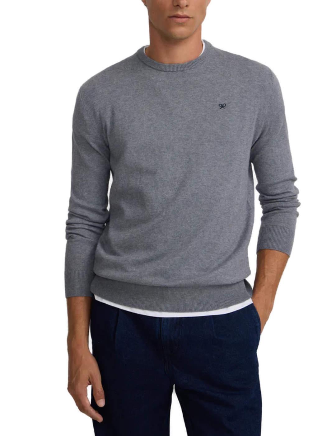 Jersey Silbon Classic cuello gris con cashmere de hombre