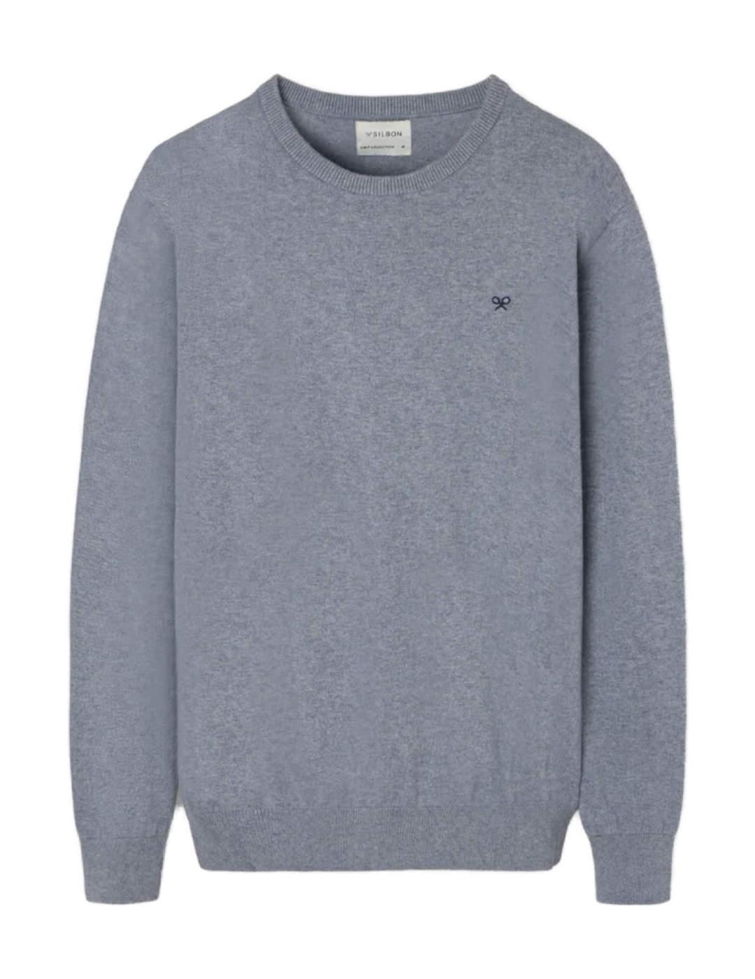 Jersey Silbon Classic cuello gris con cashmere de hombre