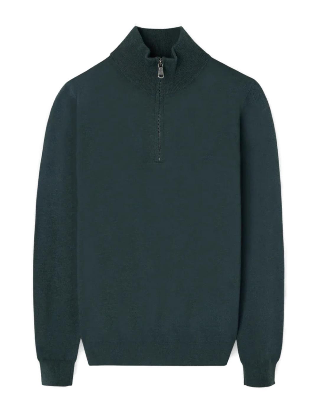Jersey Silbon Cremallera verde media cremallera de hombre