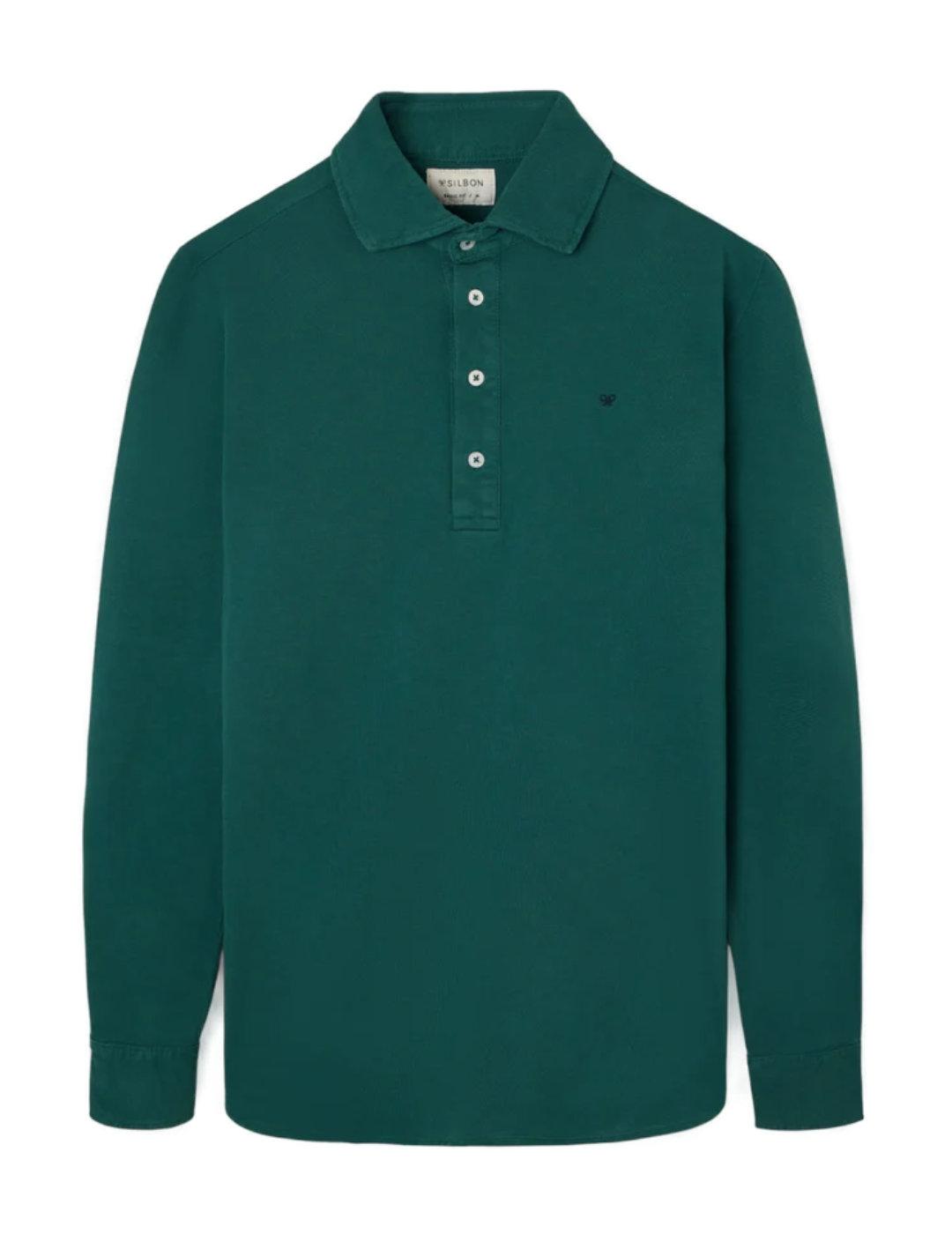 Polo Silbon verde oscuro Regular fit manga larga de hombre