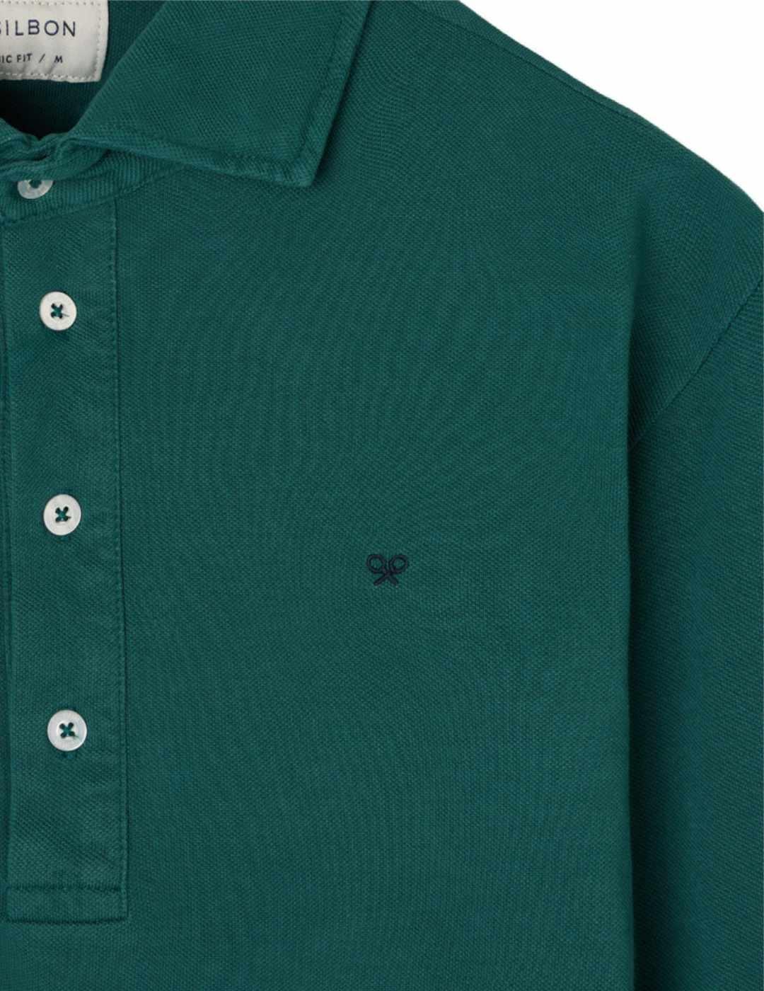 Polo Silbon verde oscuro Regular fit manga larga de hombre