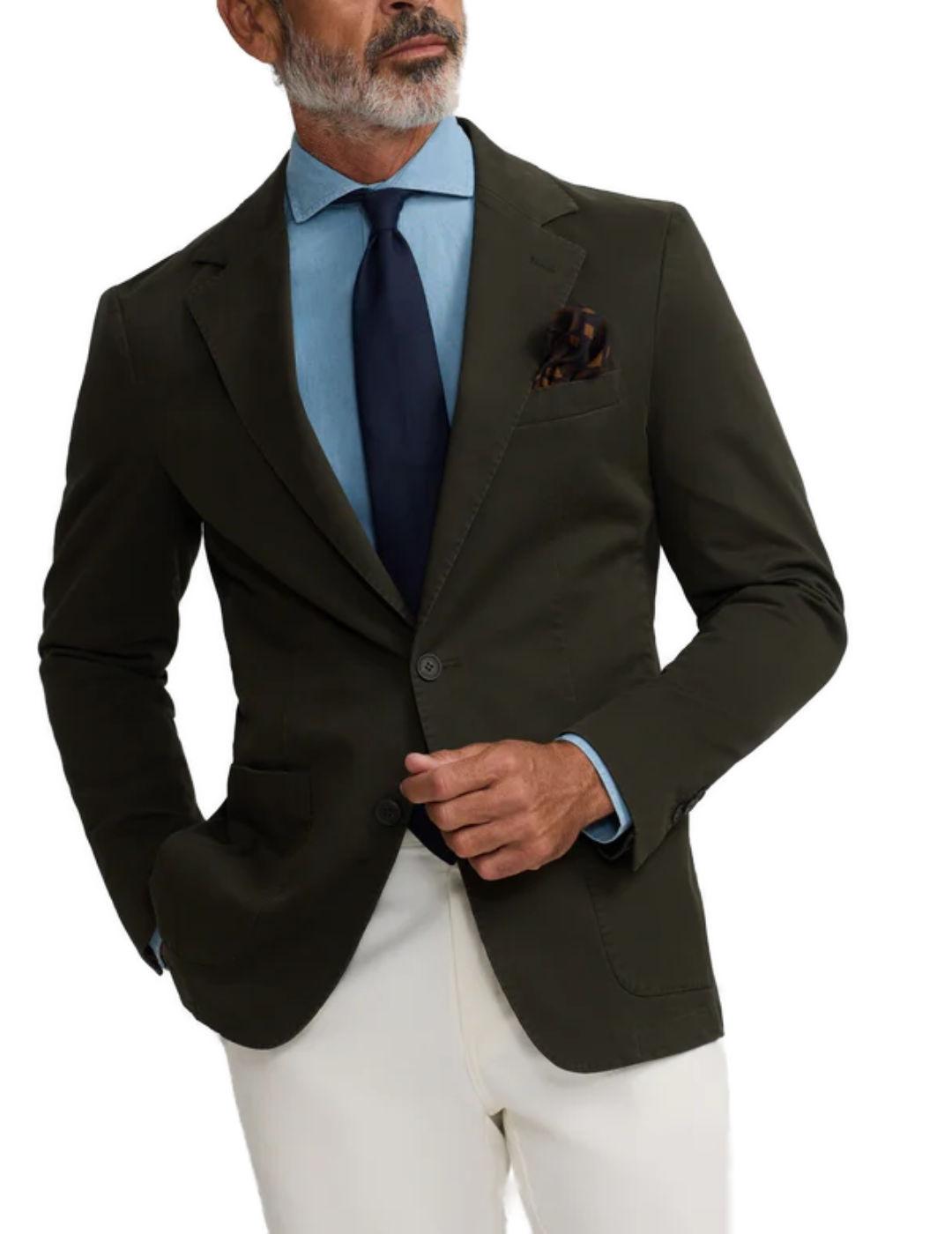 Americana Silbon Casual verde oscura cierre recto de hombre