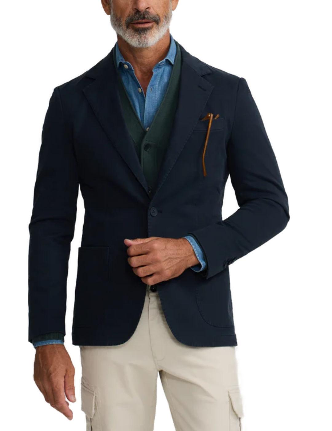 Americana Silbon Casual azul marino cierre recto de hombre