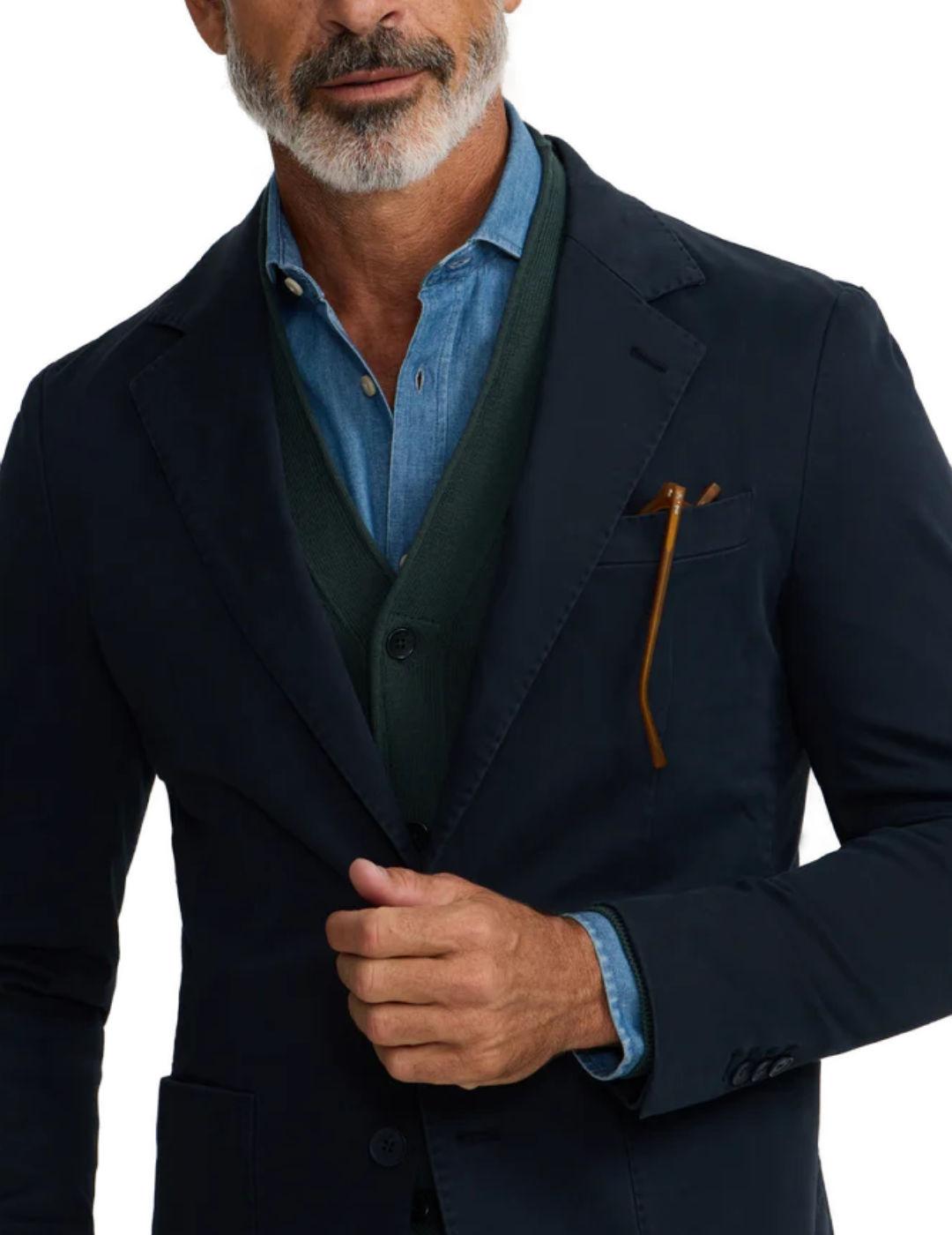 Americana Silbon Casual azul marino cierre recto de hombre