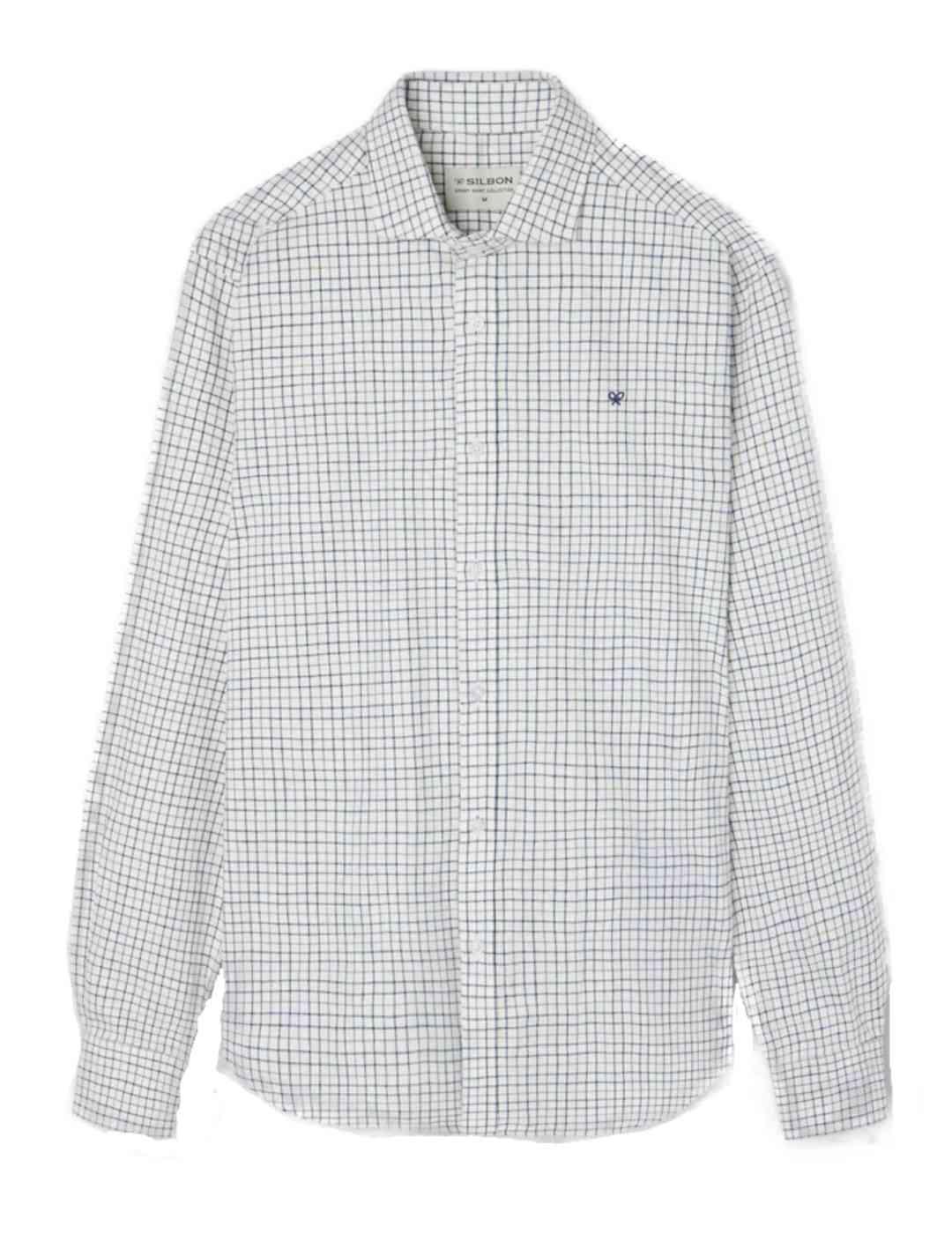 Camisa Silbon sport blanca cuadros marino gris para hombre