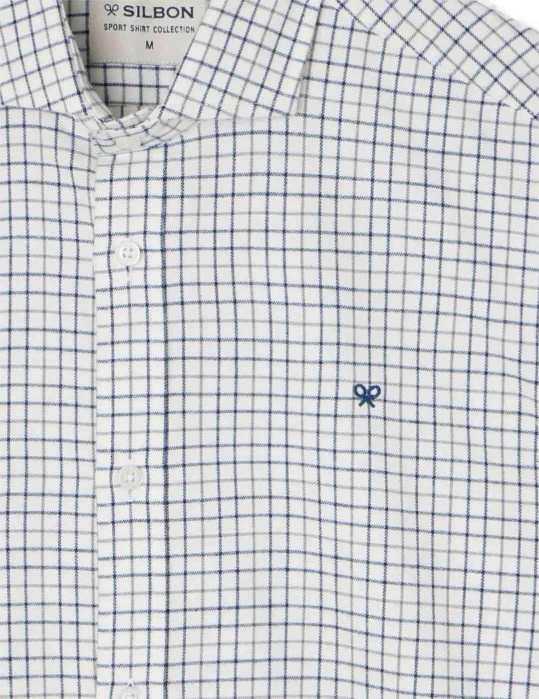 Camisa Silbon sport blanca cuadros marino gris para hombre