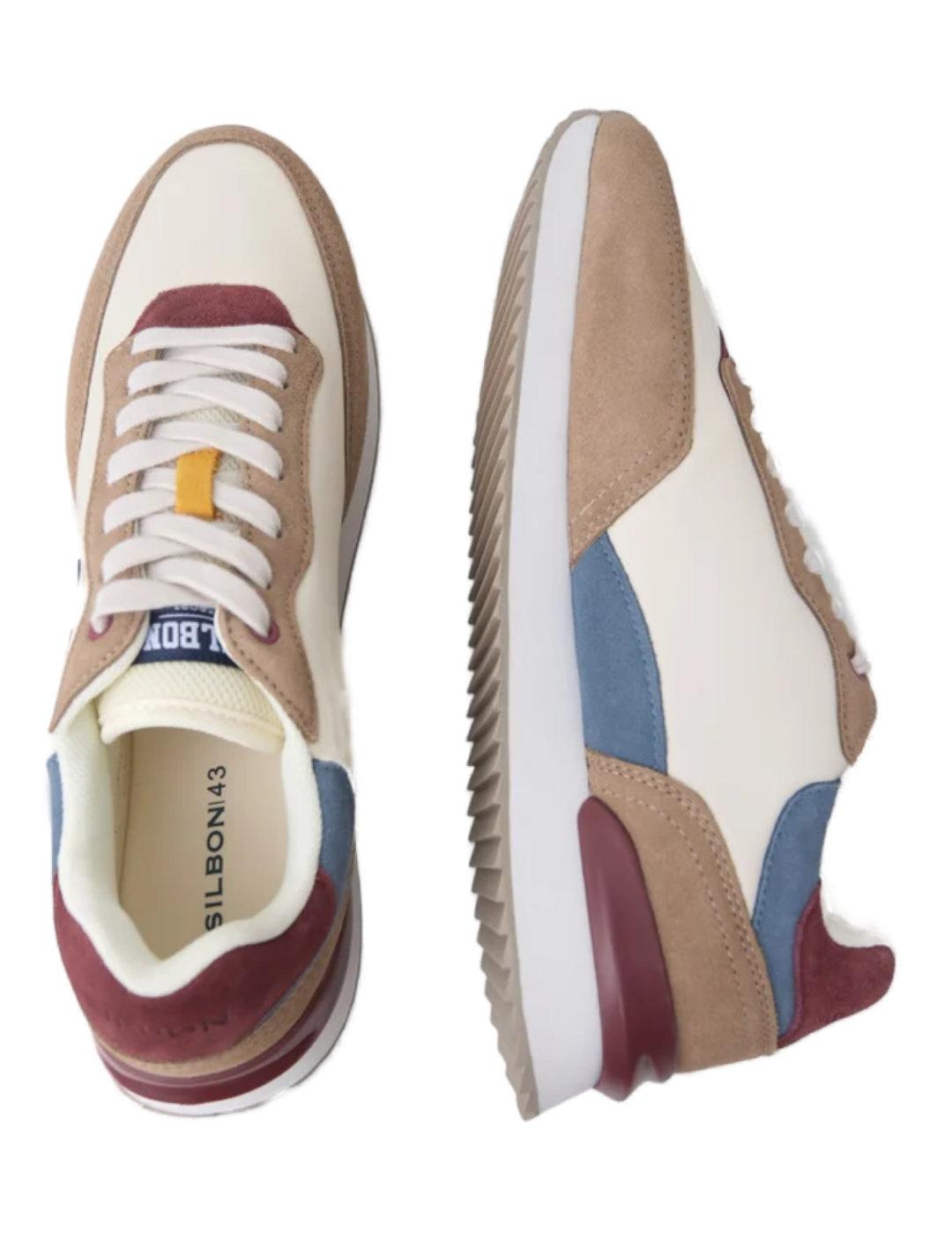 Zapatilla Silbon running multicolor beige y azul para hombre